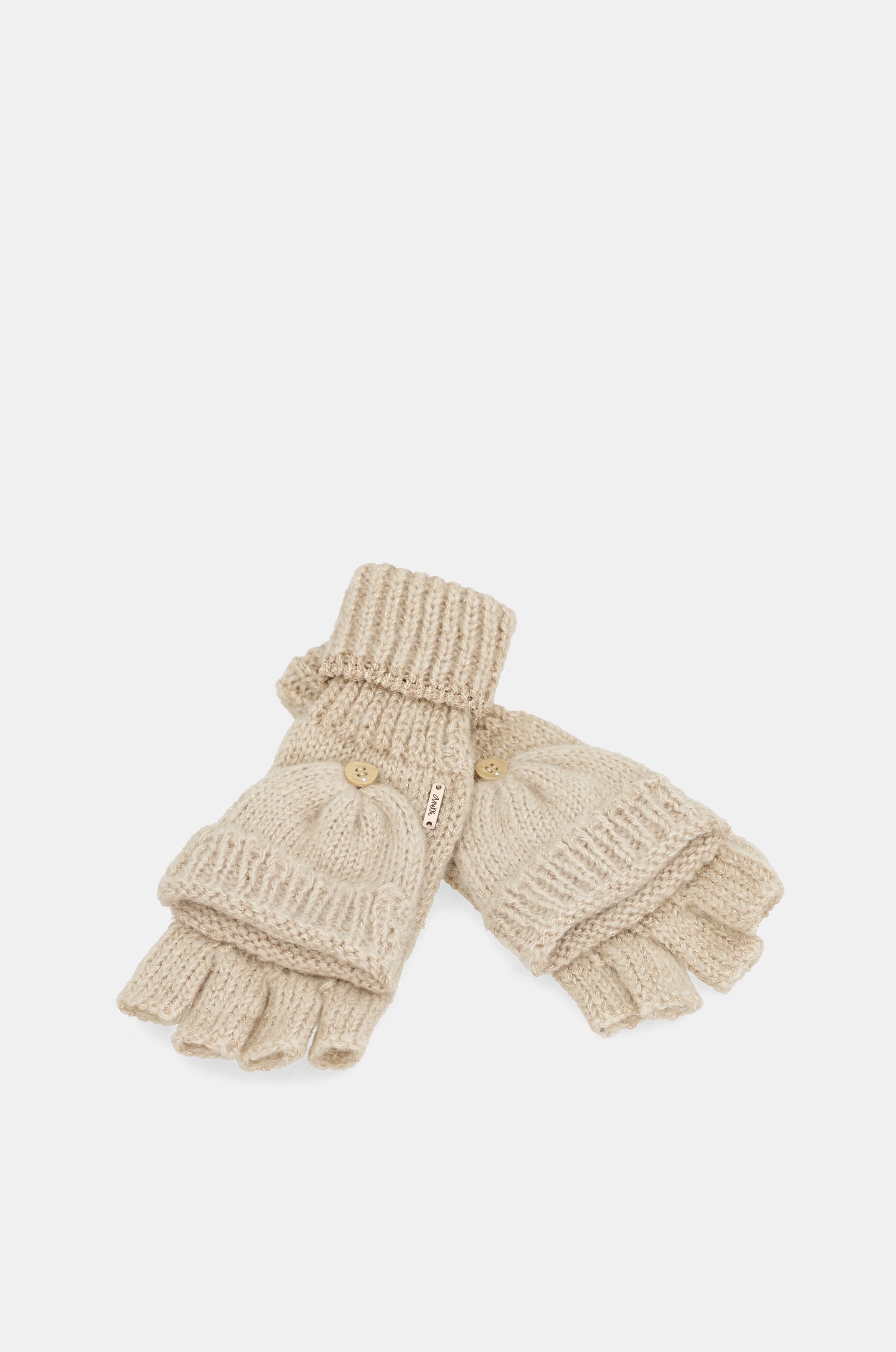 Beigefarbene Fäustlinge mit Logo