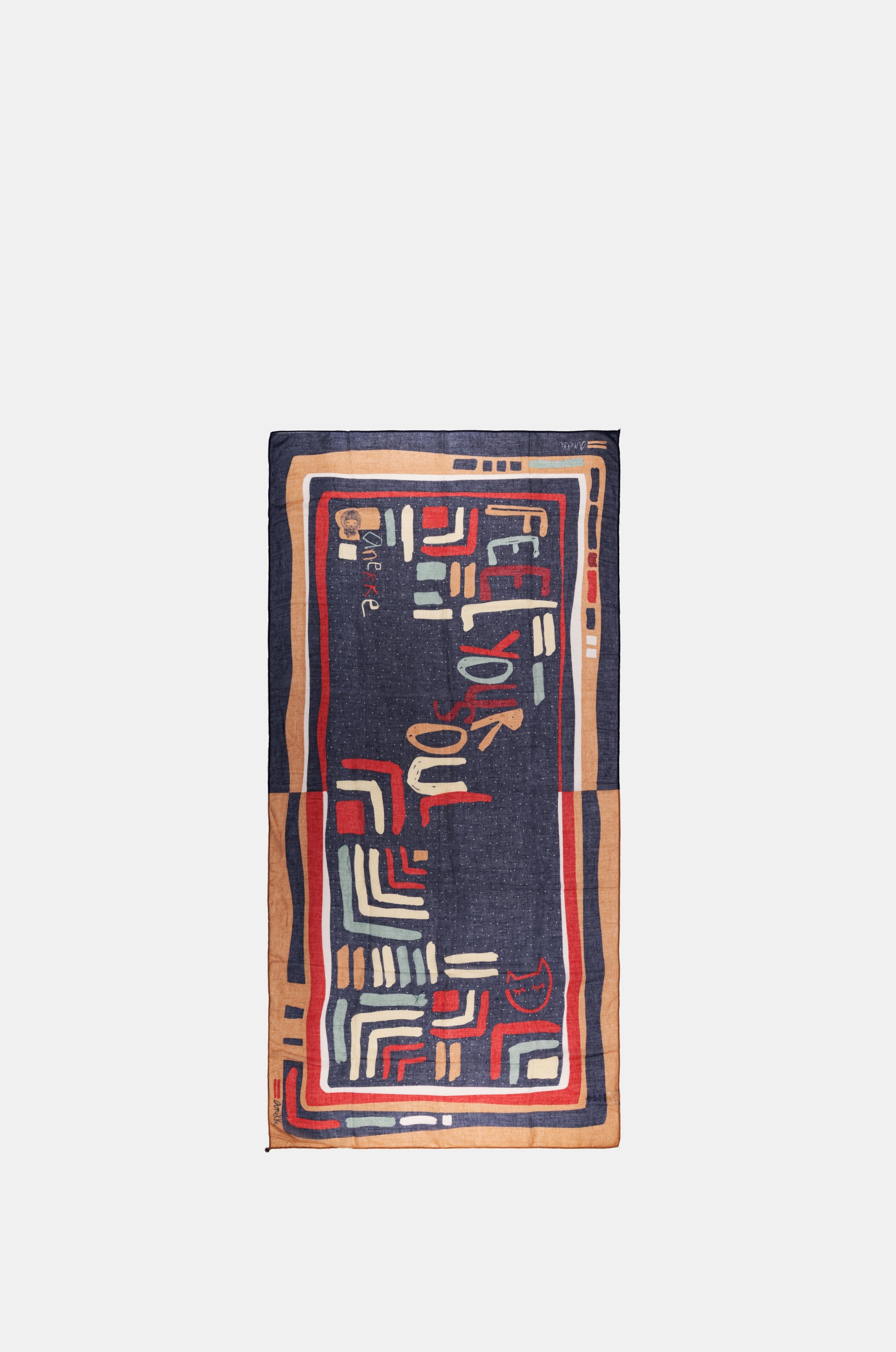 Kene Schal mit marineblauem Aufdruck