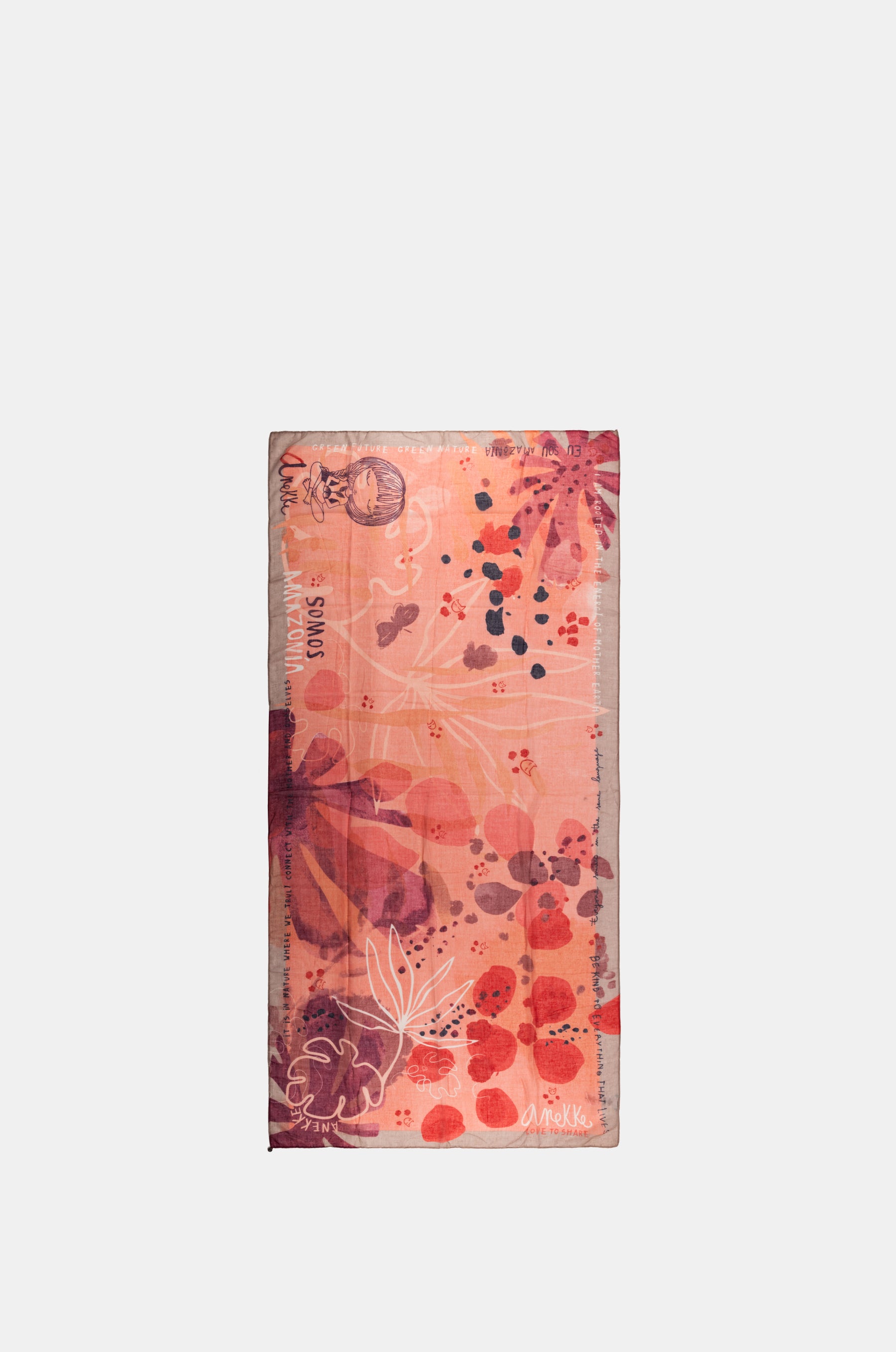 Rötlicher Schal mit Amazonia Naturprint