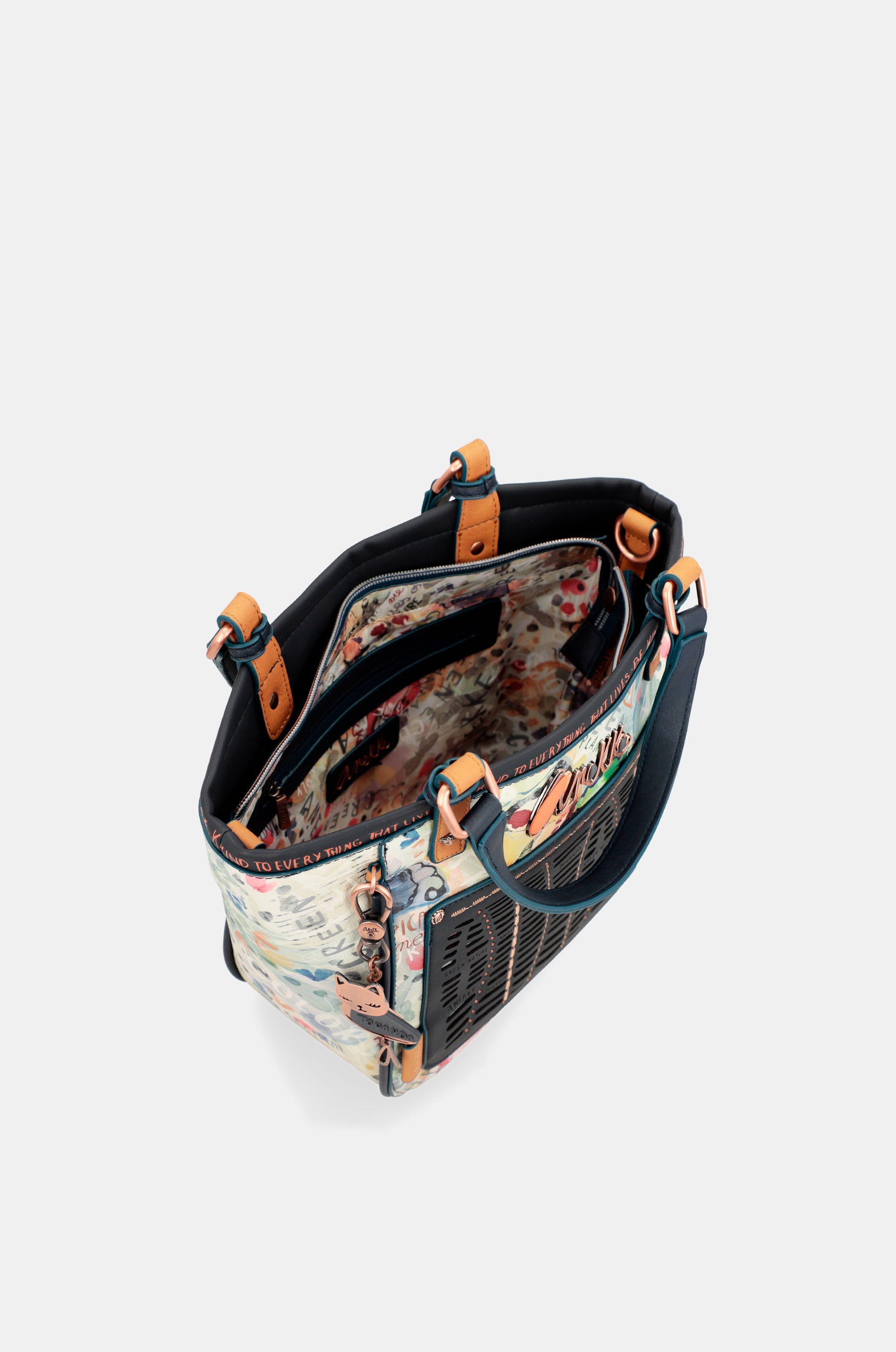 Marineblaue Tragetasche mit Aufdruck „Nature Pachamama“
