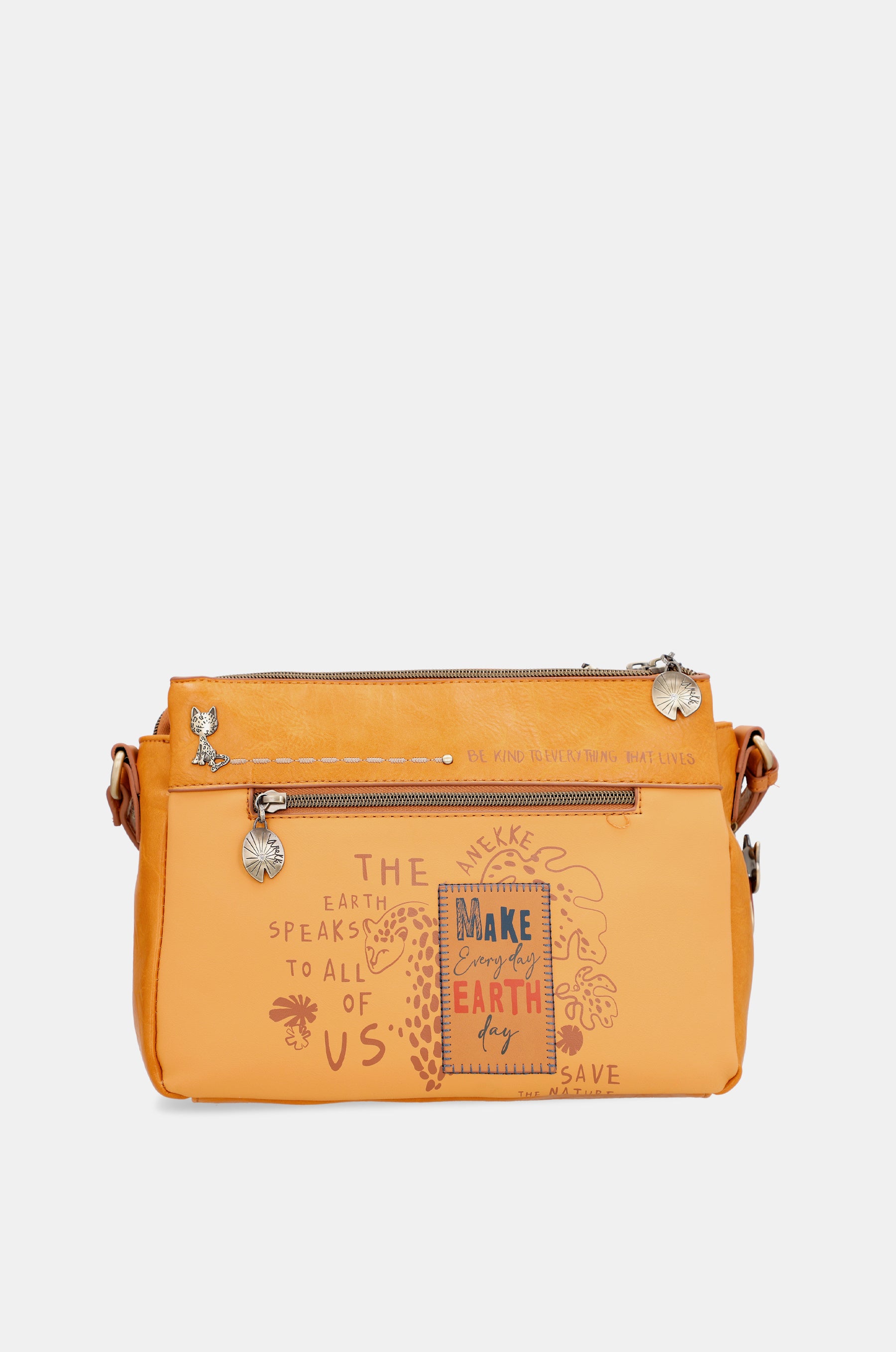 Ockerfarbene Umhängetasche mit 3 Fächern Nature Pachamama