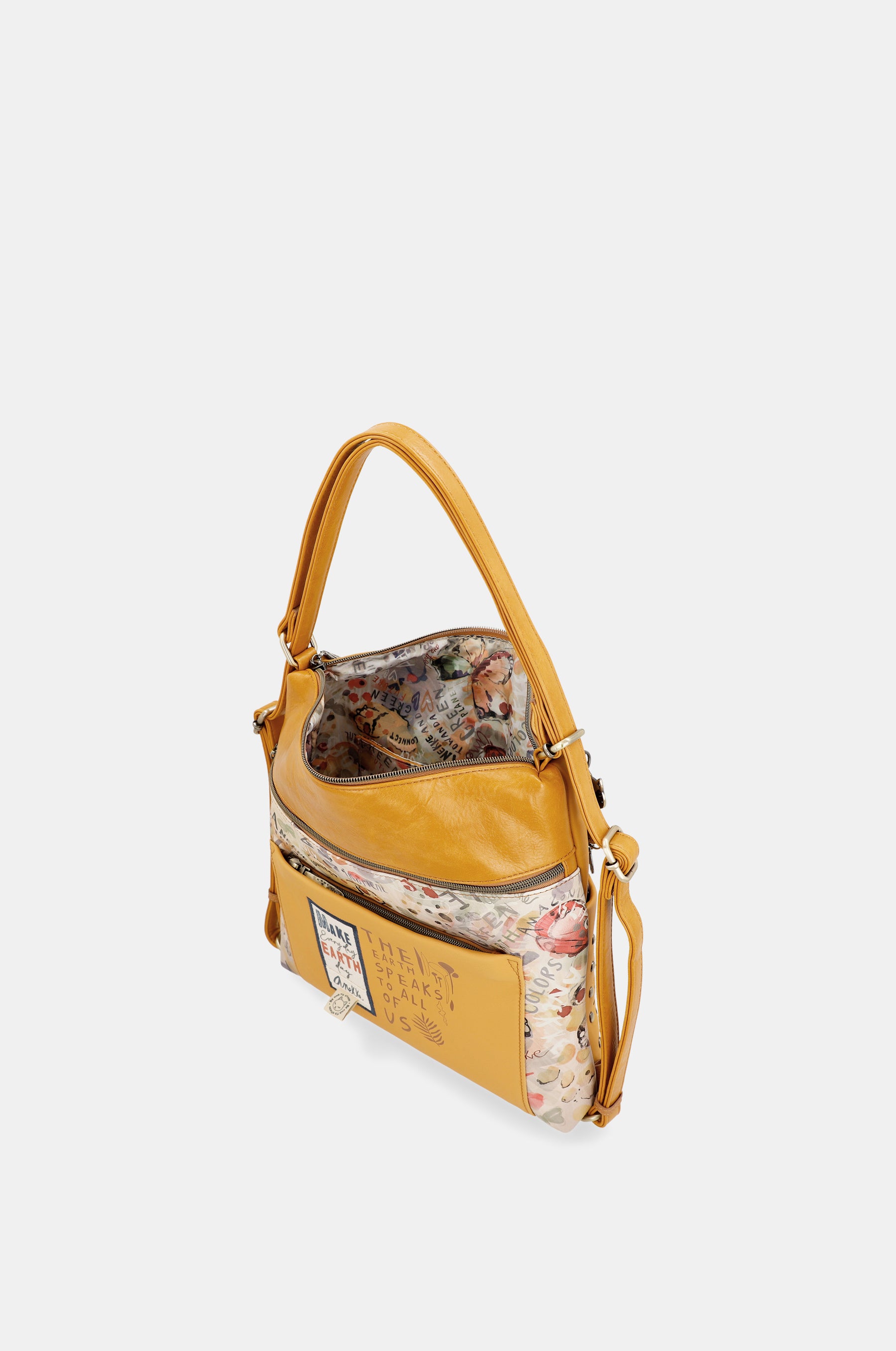 Nature Pachamama verwandelbare ockerfarbene Tasche in einen Rucksack