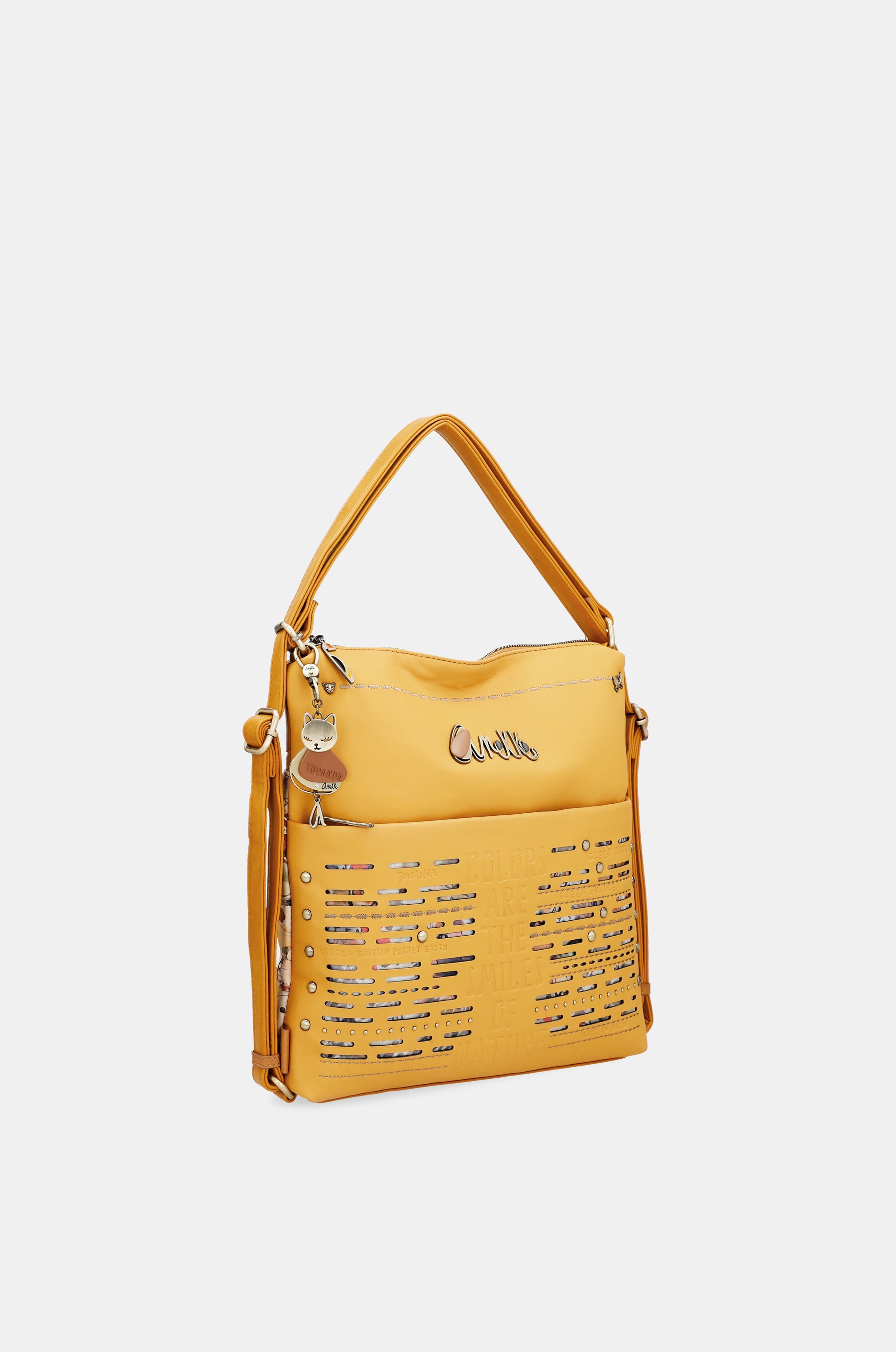 Nature Pachamama verwandelbare ockerfarbene Tasche in einen Rucksack