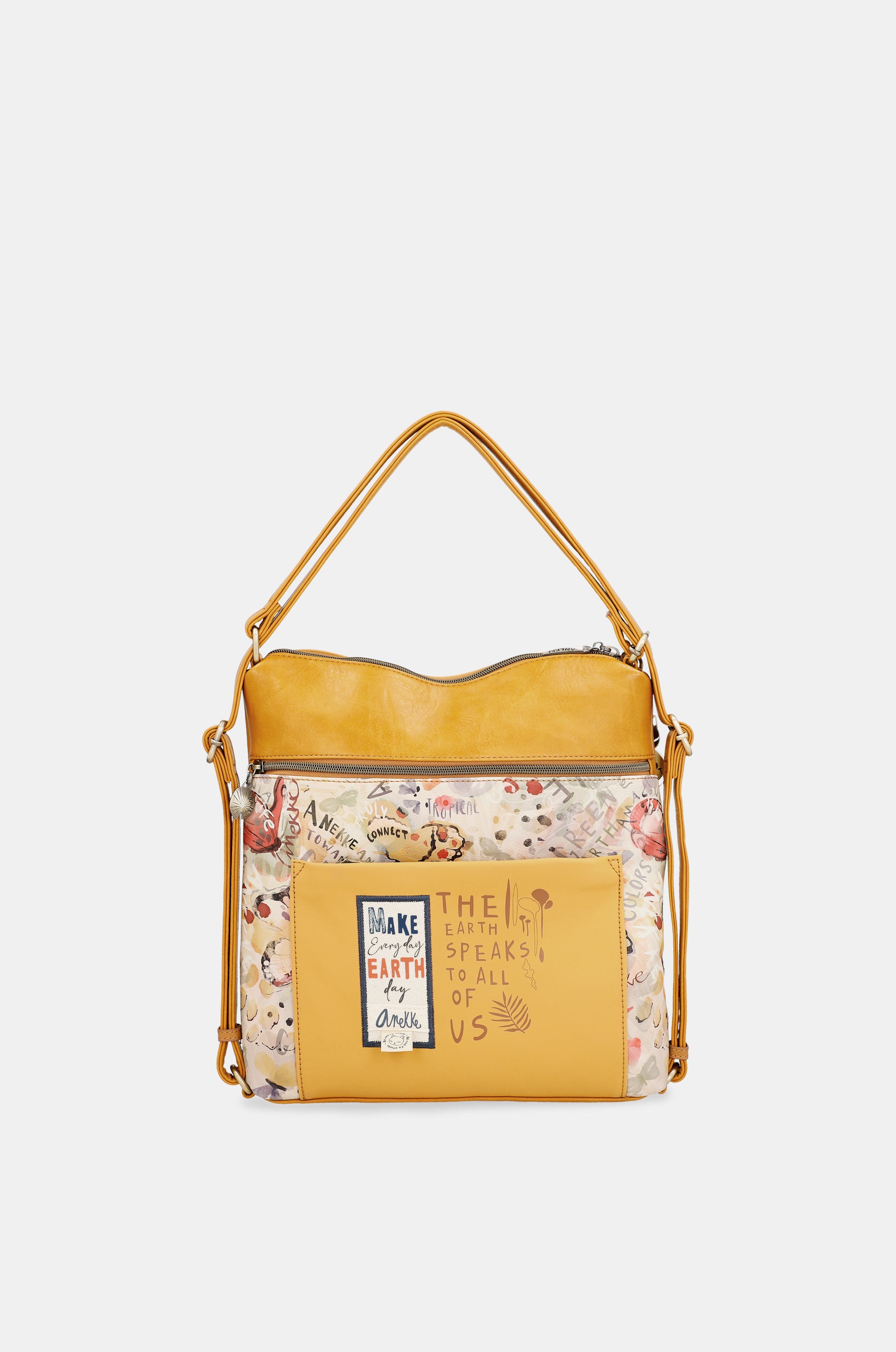 Nature Pachamama verwandelbare ockerfarbene Tasche in einen Rucksack