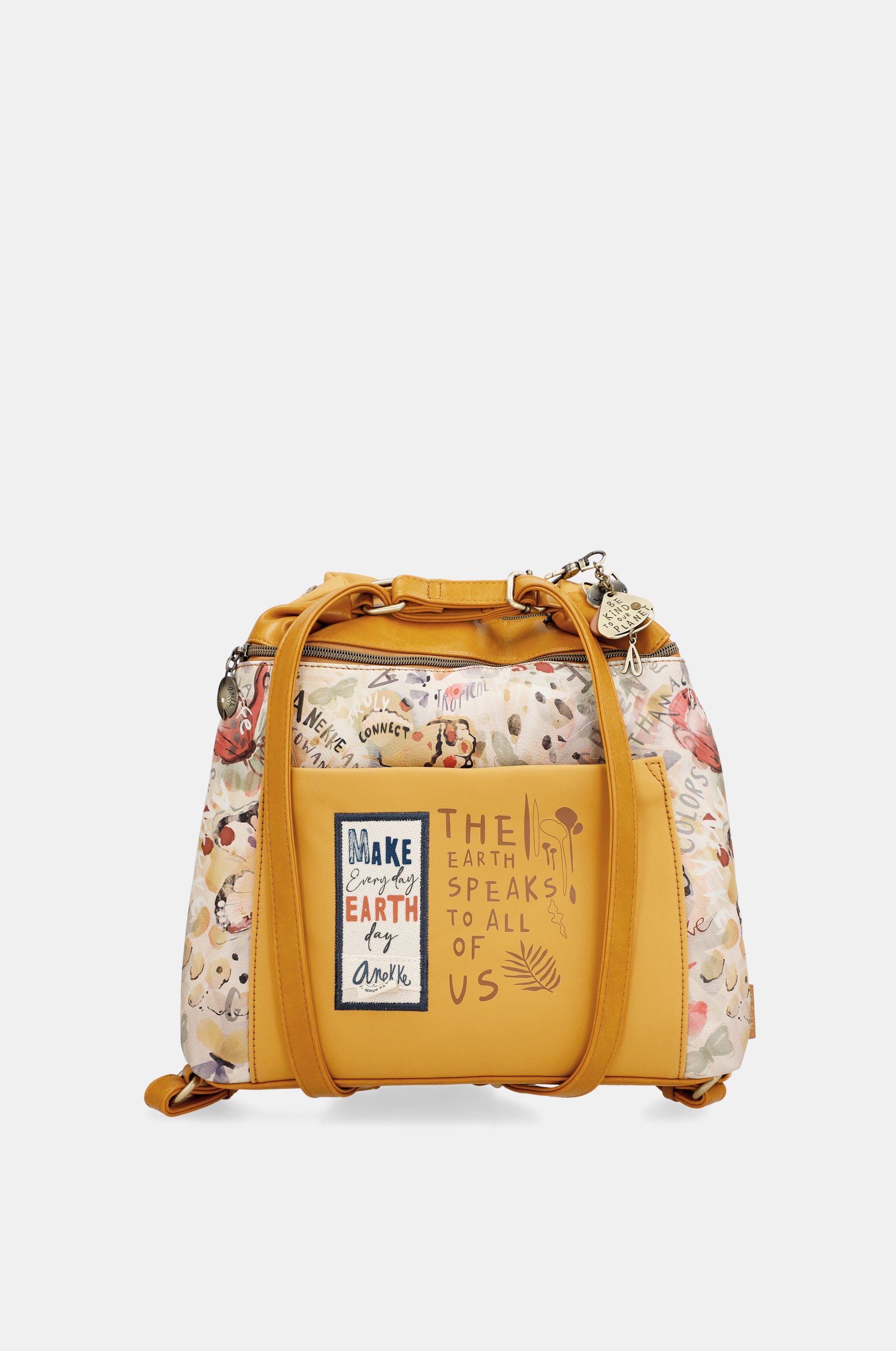 Nature Pachamama verwandelbare ockerfarbene Tasche in einen Rucksack