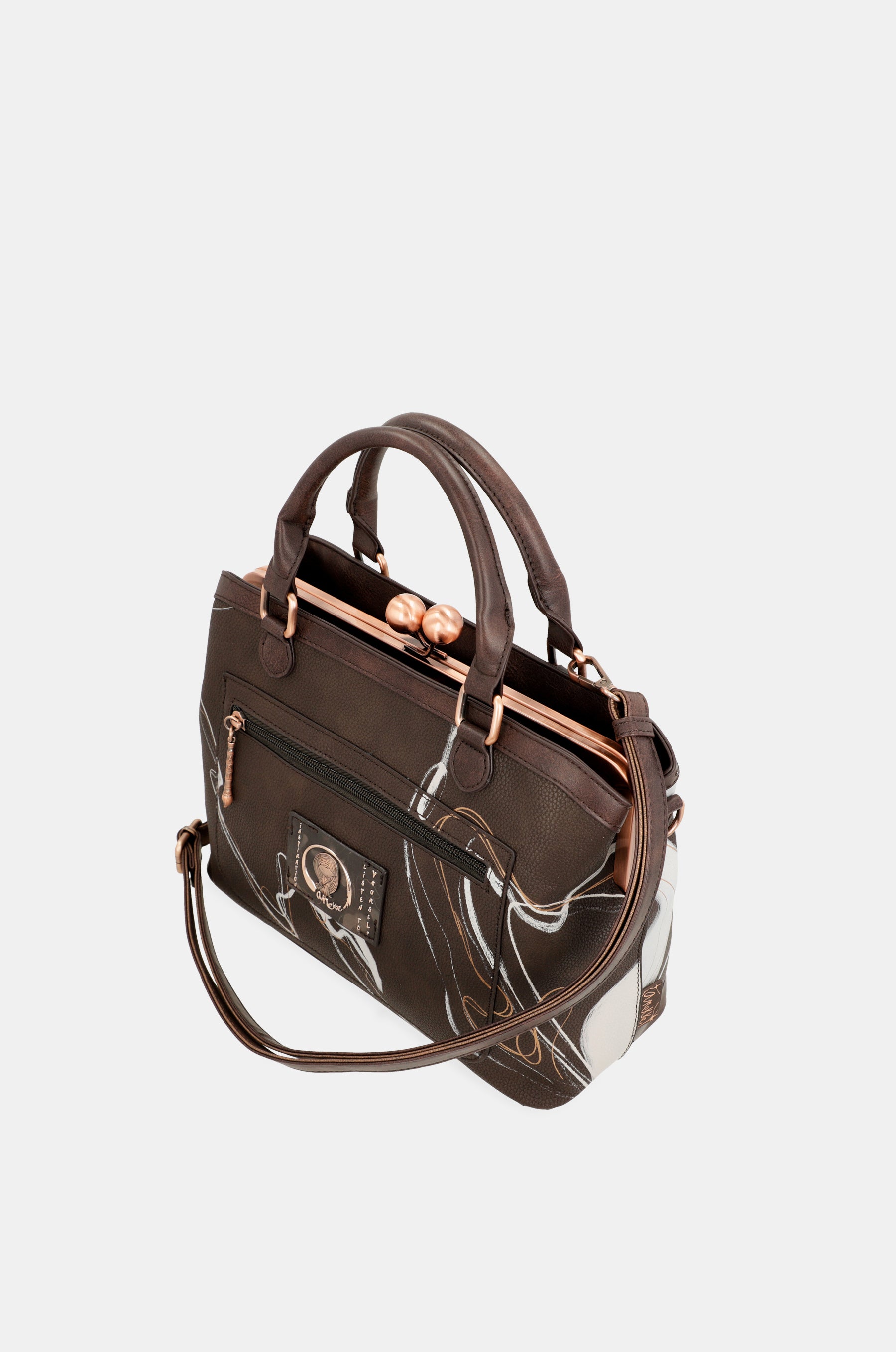 Nature Shodō Braune Mundstück-Handtasche