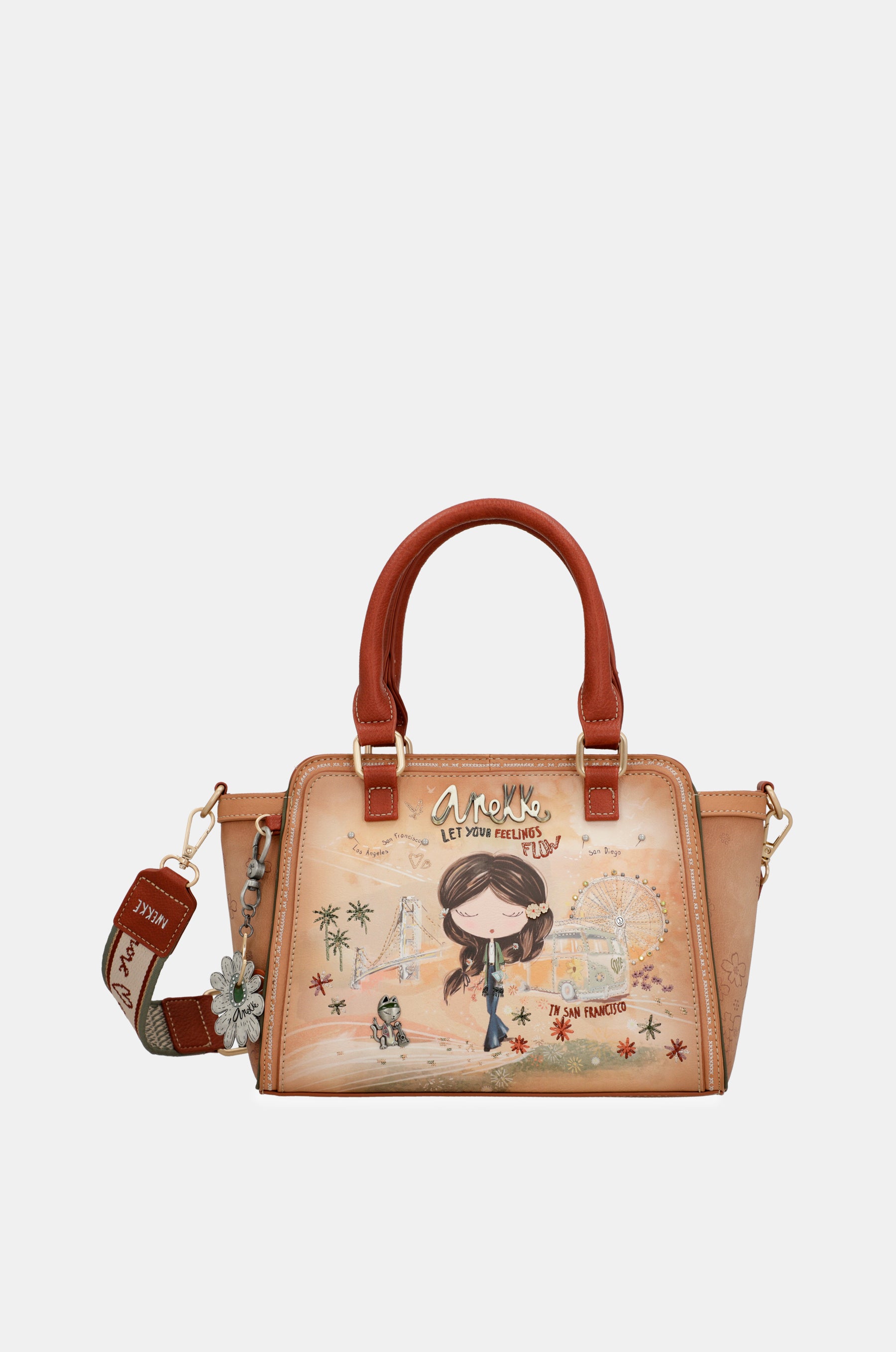 Kamelfarbene Bowlingtasche Peace & Love