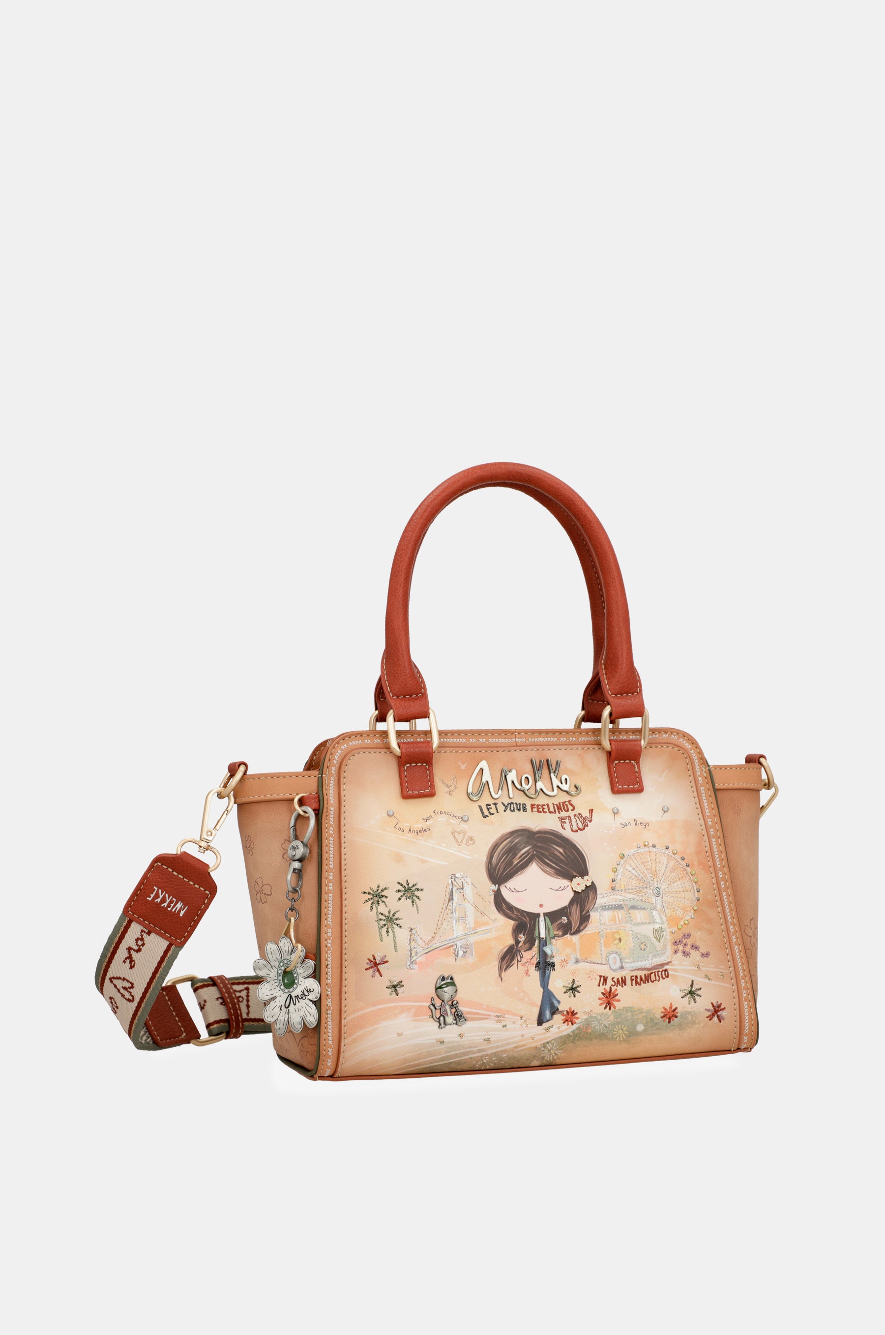 Kamelfarbene Bowlingtasche Peace & Love