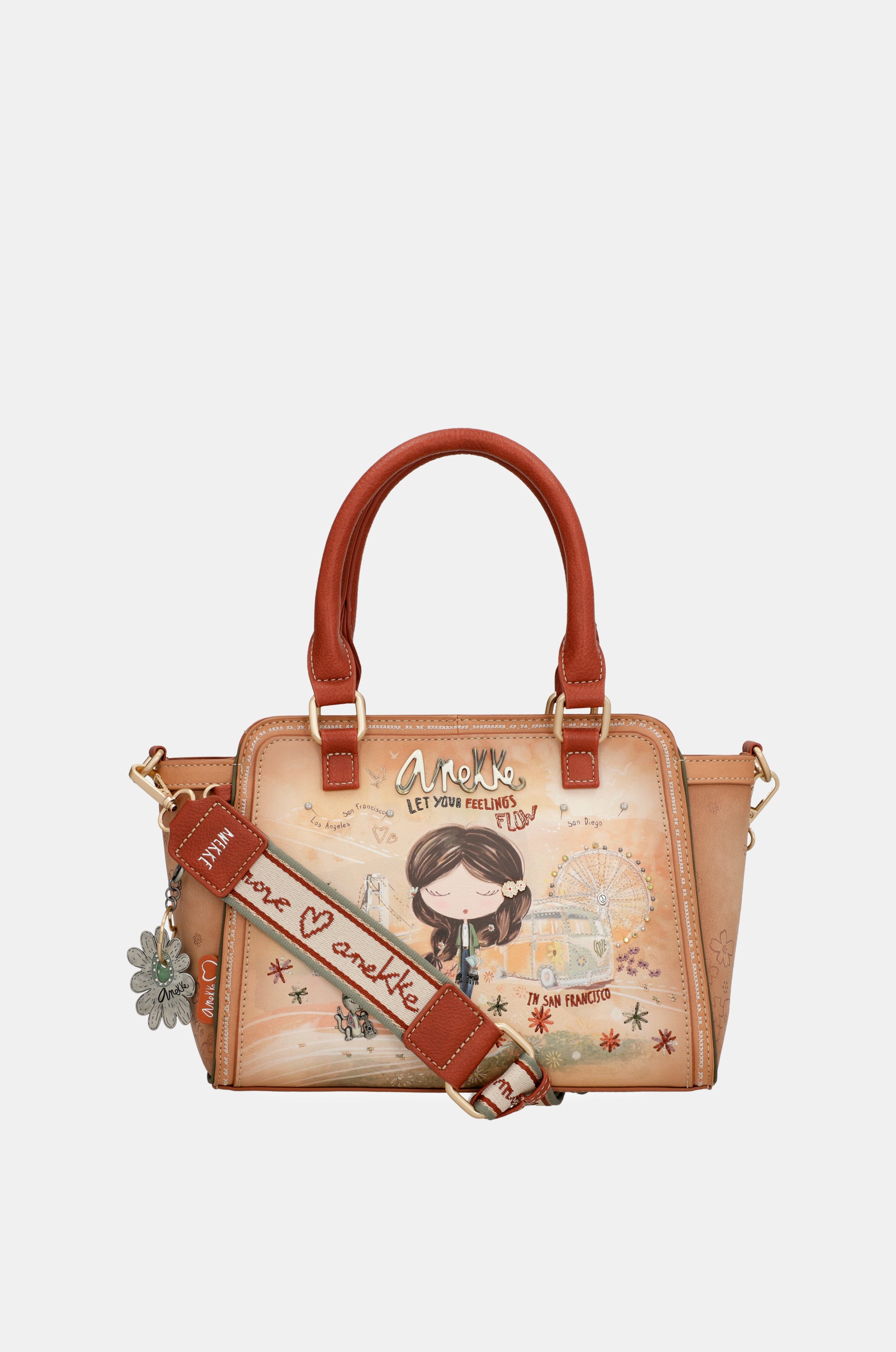Kamelfarbene Bowlingtasche Peace & Love
