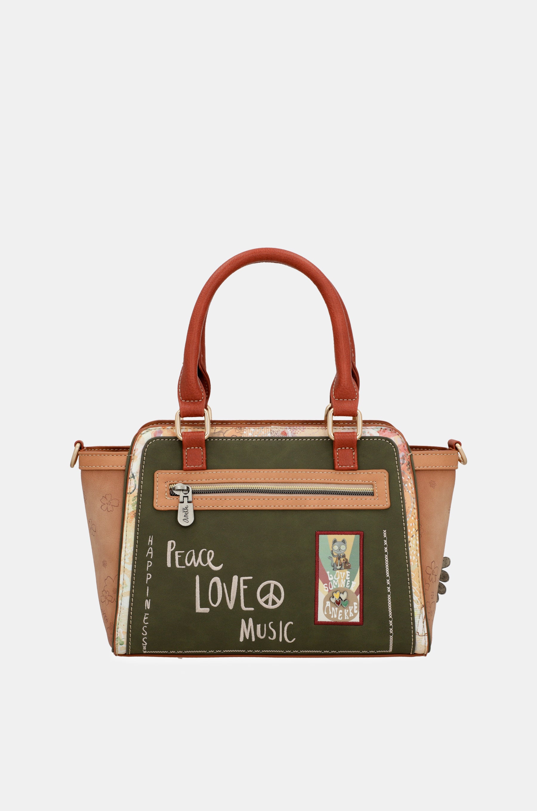 Kamelfarbene Bowlingtasche Peace & Love