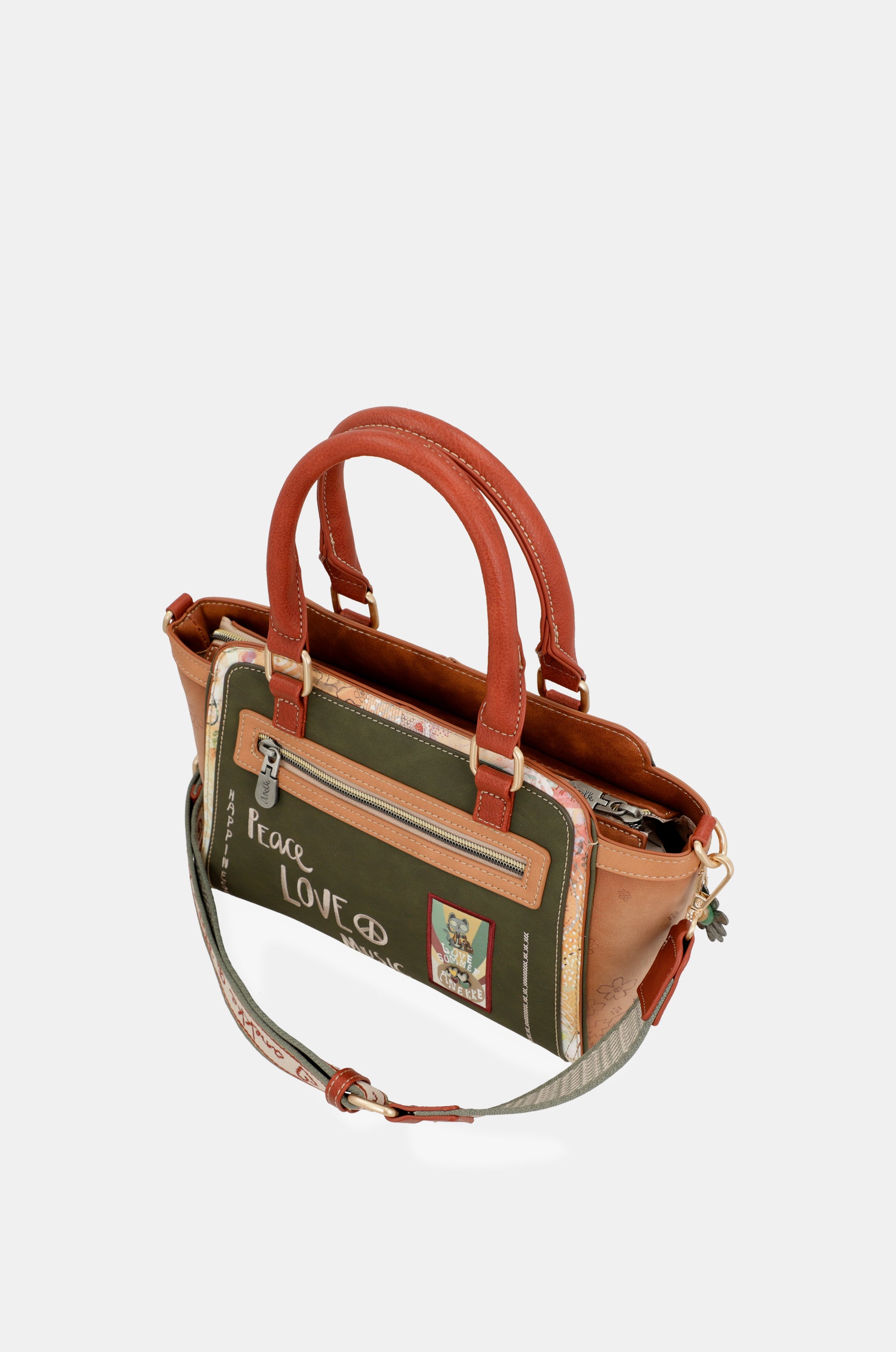 Kamelfarbene Bowlingtasche Peace & Love