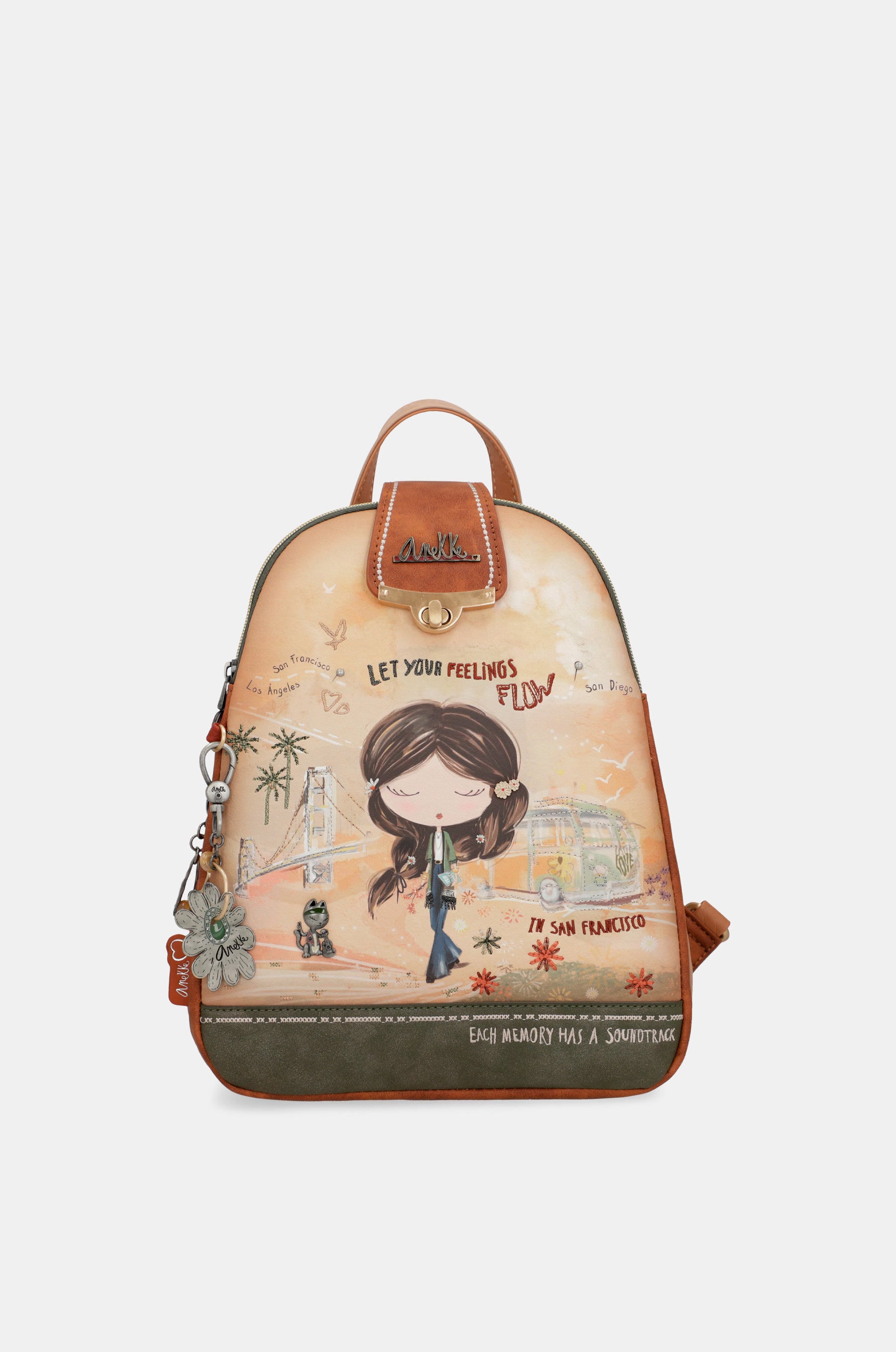 Peace & Love – Kamelfarbener Rucksack mit drei Fächern