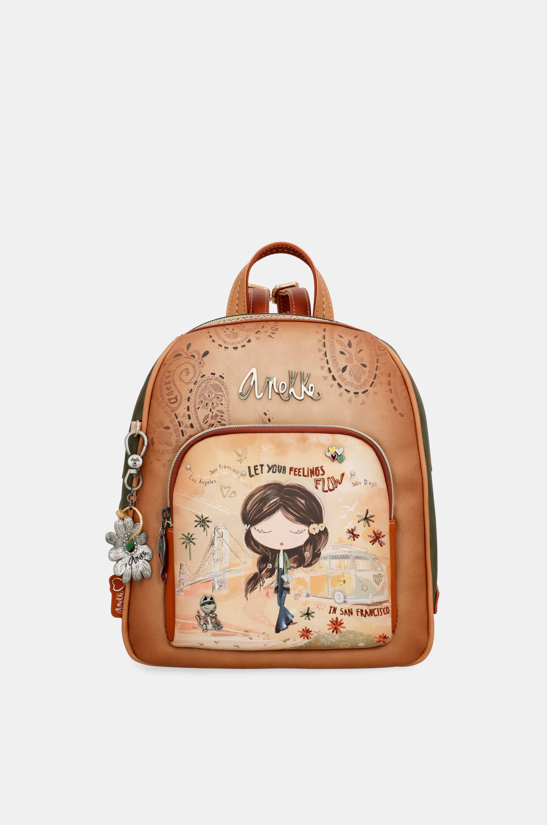 Peace & Love – mittelgroßer Rucksack in Kamelbraun