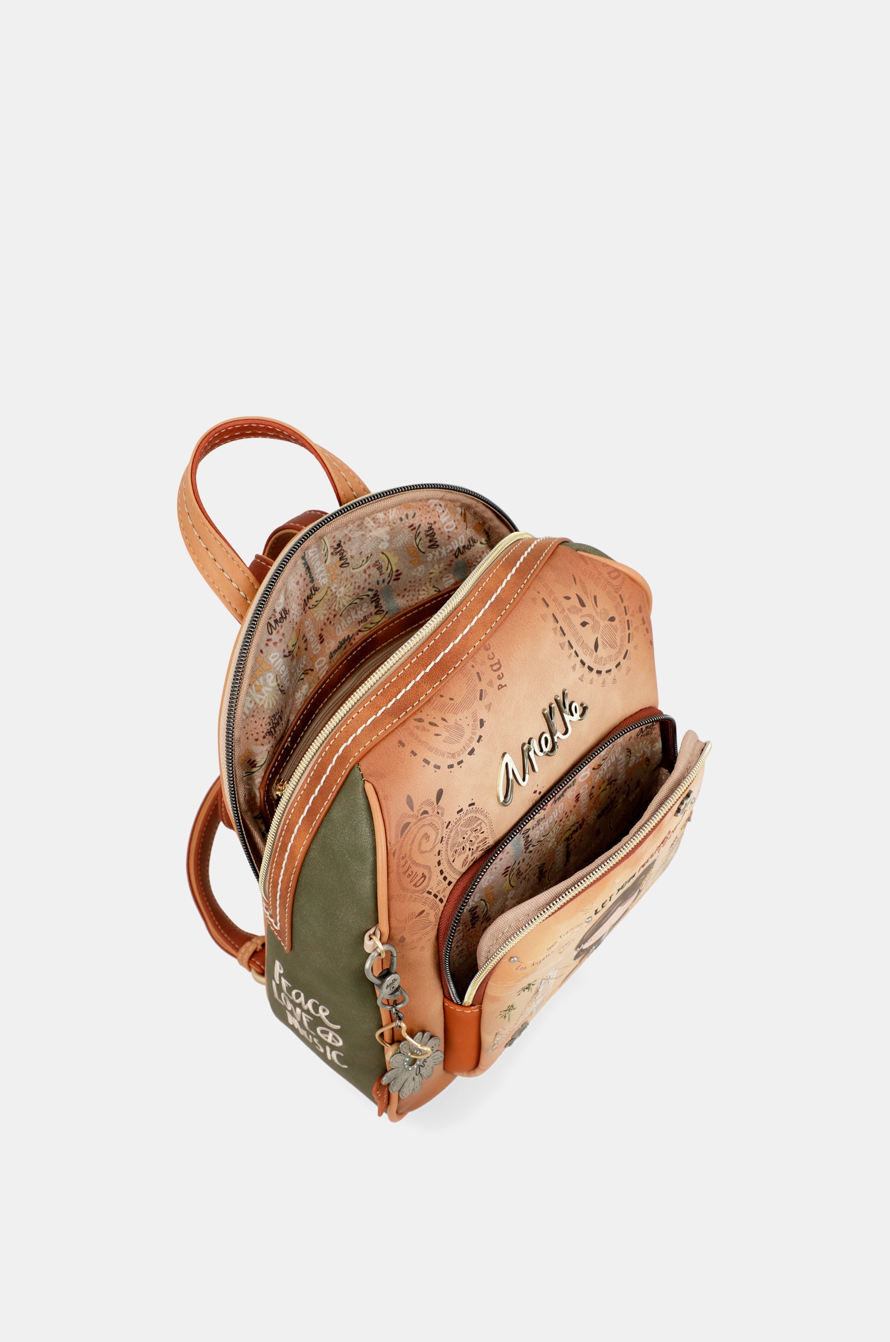 Peace & Love – mittelgroßer Rucksack in Kamelbraun
