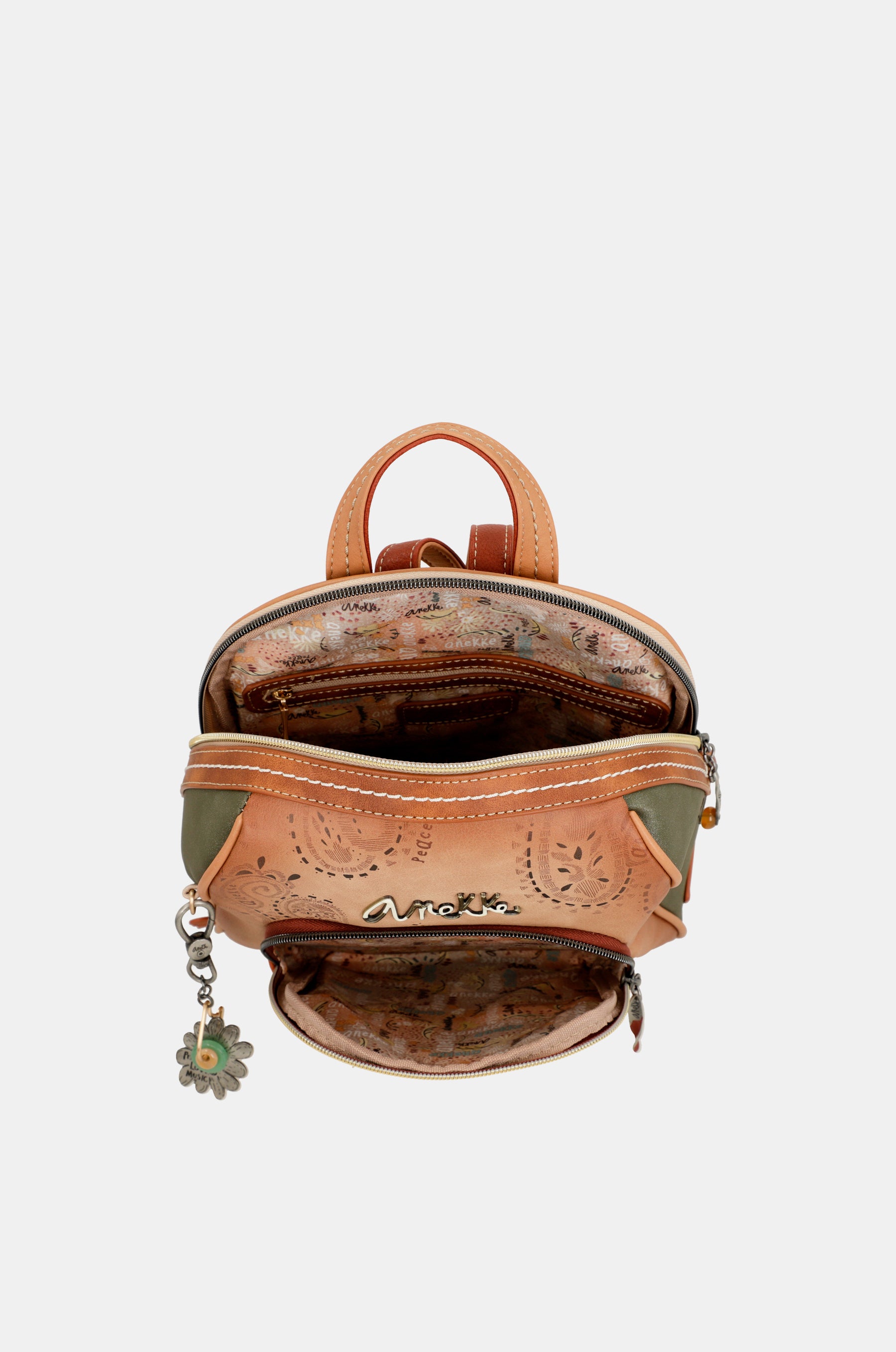 Peace & Love – mittelgroßer Rucksack in Kamelbraun