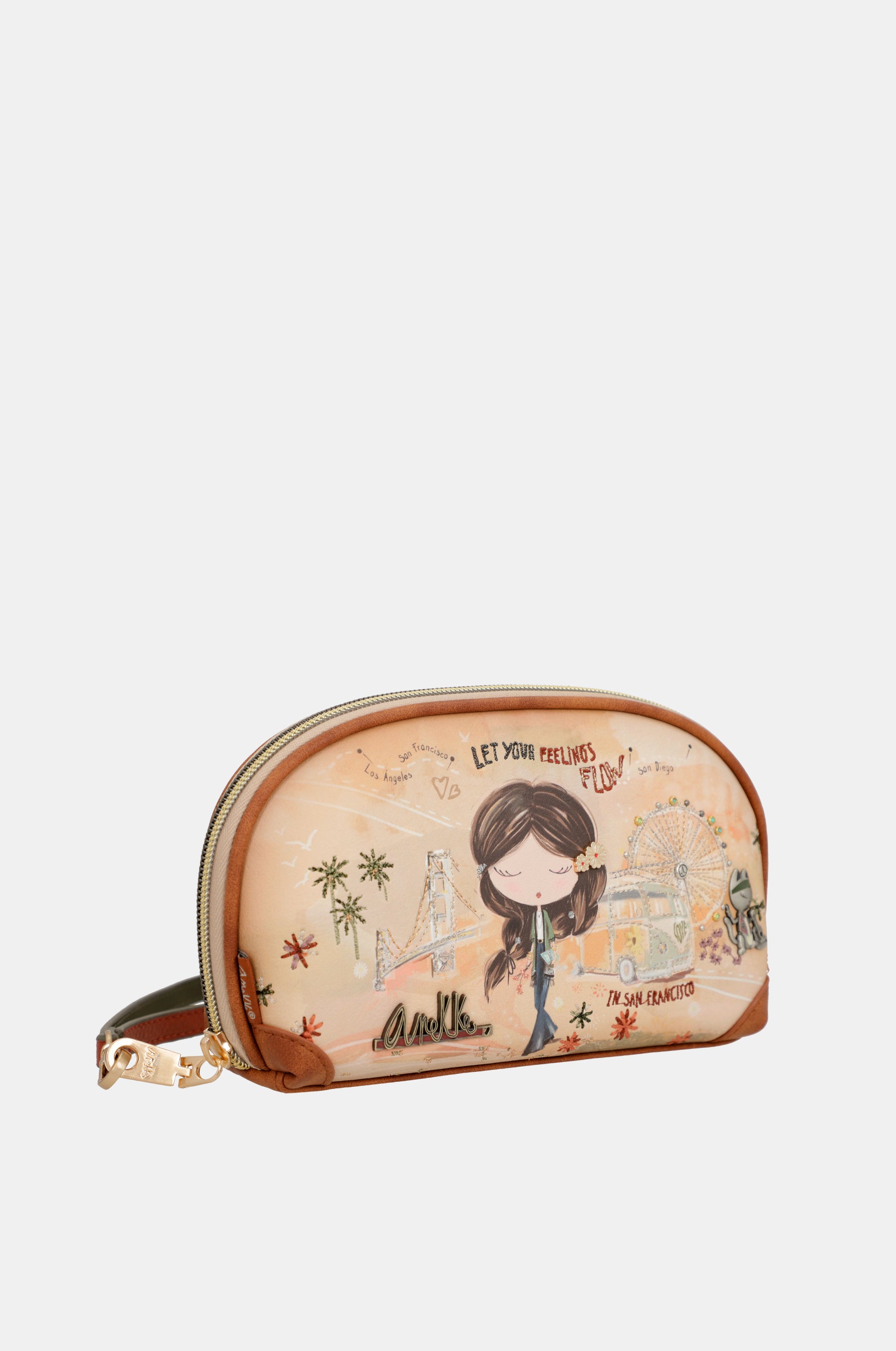 Peace & Love – Kamelfarbene RFID-Reisetasche