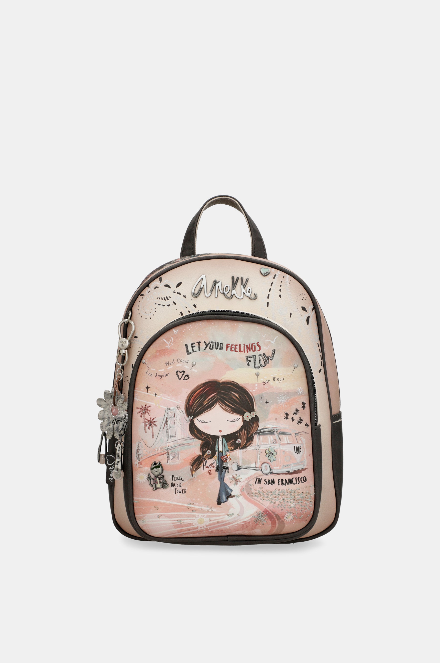 Mittelgroßer Rucksack Peace & Love in Rosa