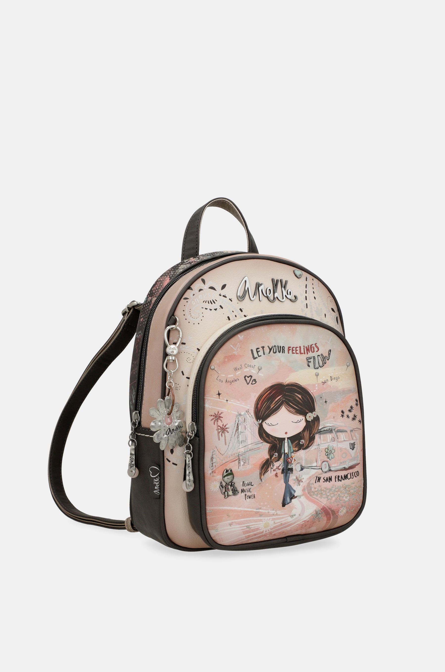 Mittelgroßer Rucksack Peace & Love in Rosa
