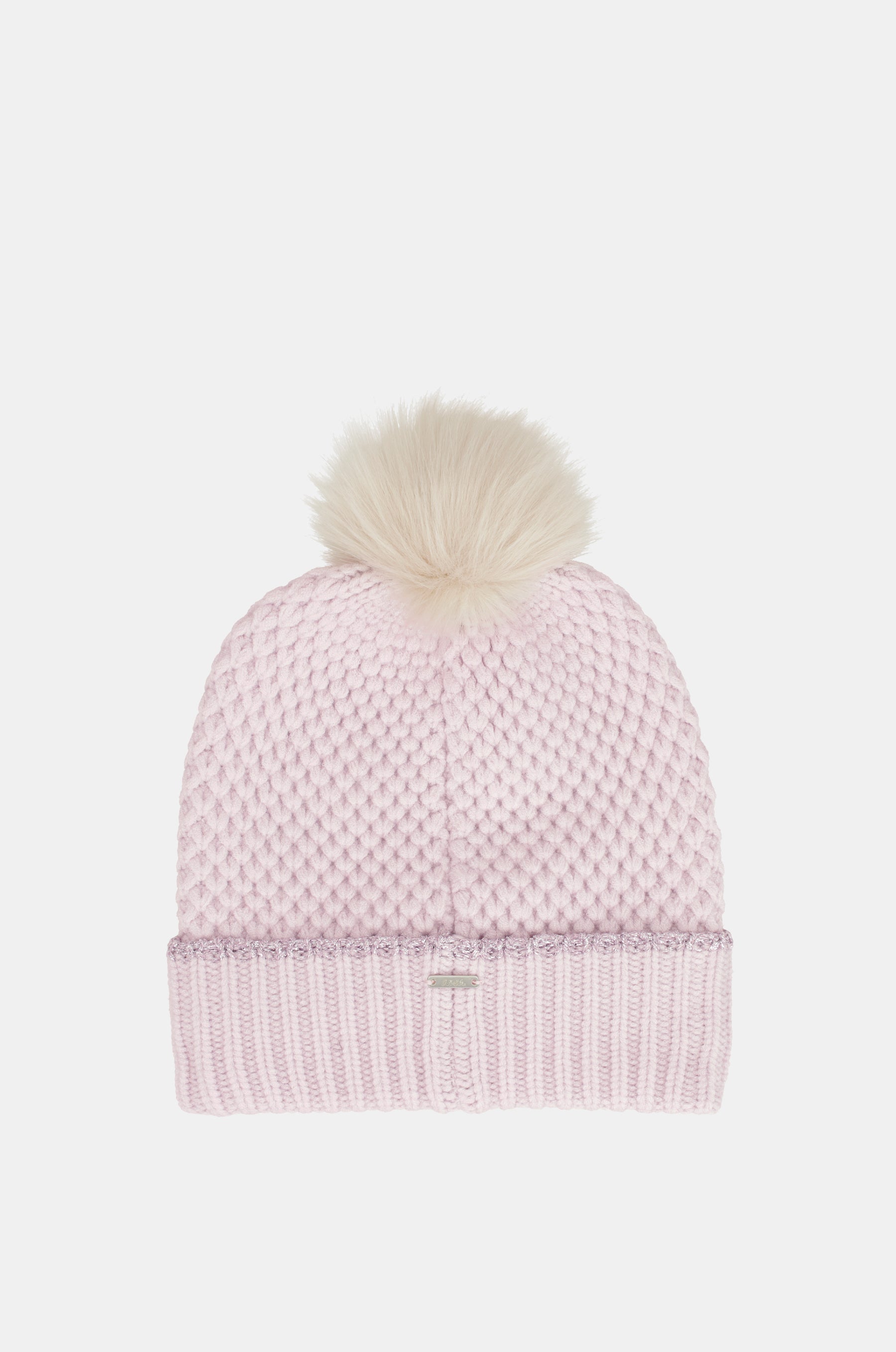 Gestrickte Beanie mit rosa Pompom