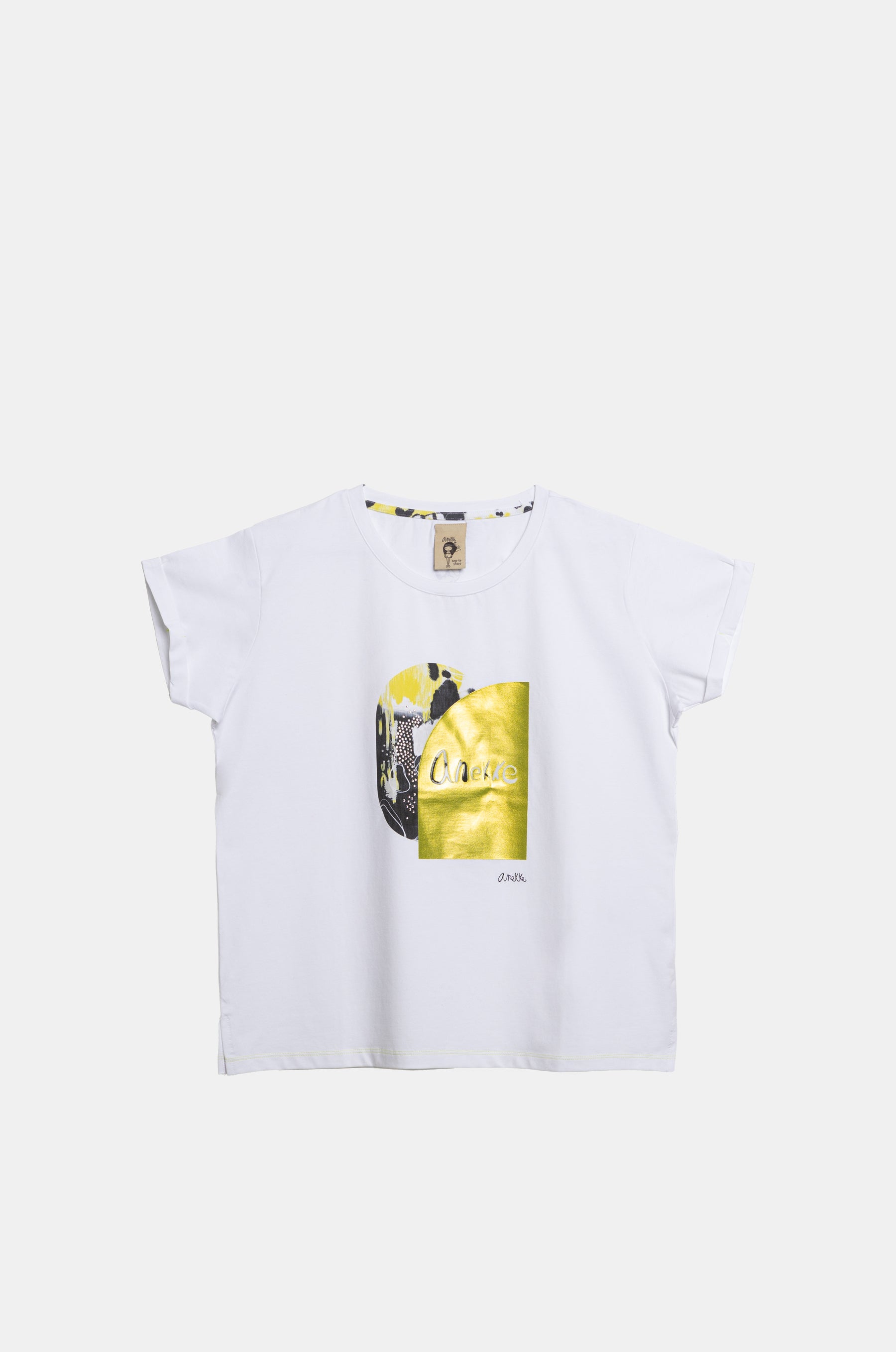 Weiß-goldenes Kurzarm-T-Shirt Anekke