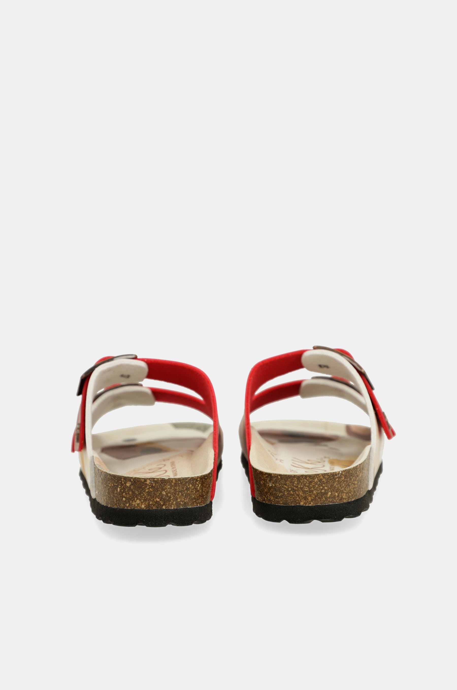 Rote mehrfarbige Bio-Sandalen