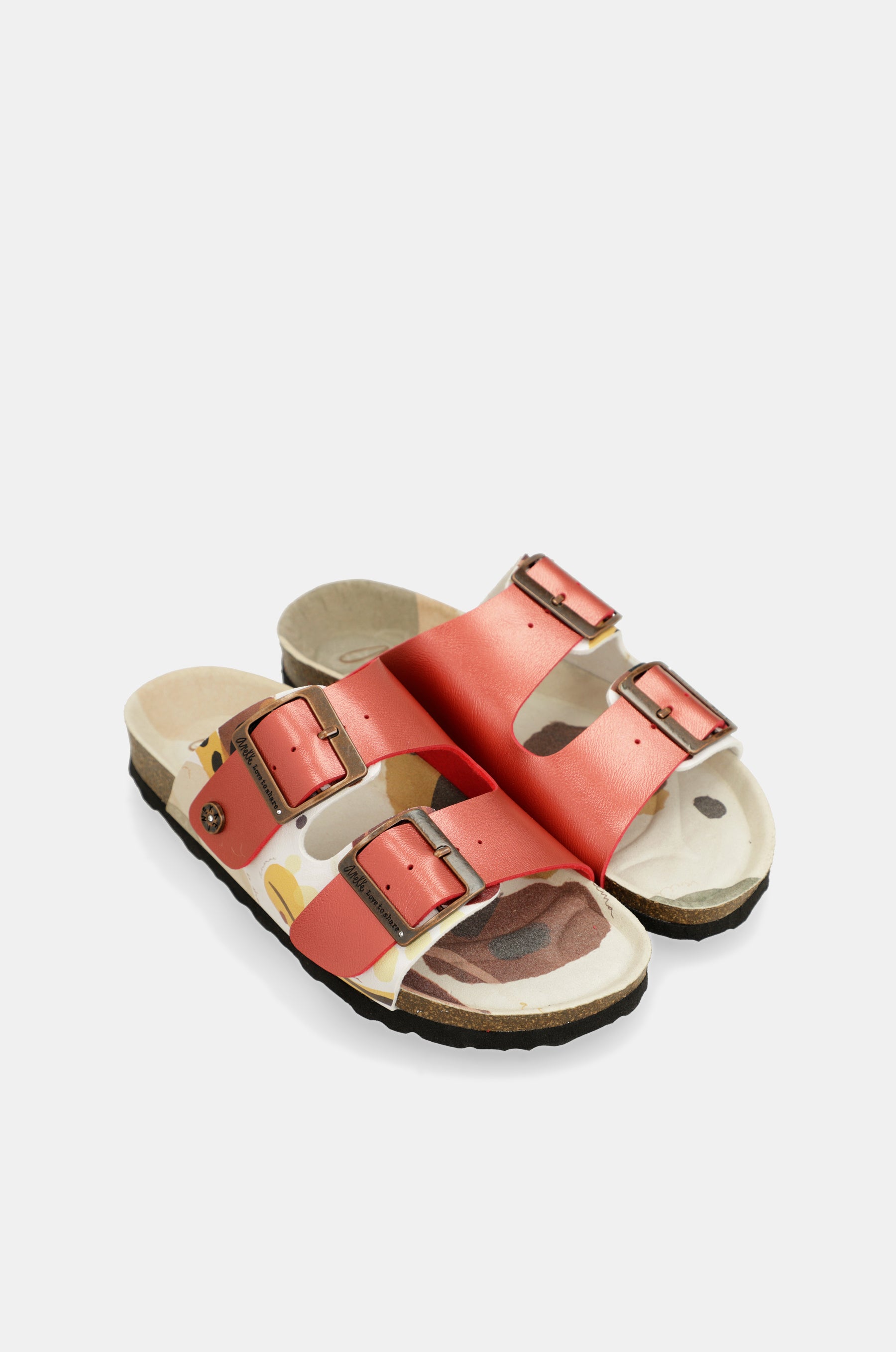 Rote mehrfarbige Bio-Sandalen