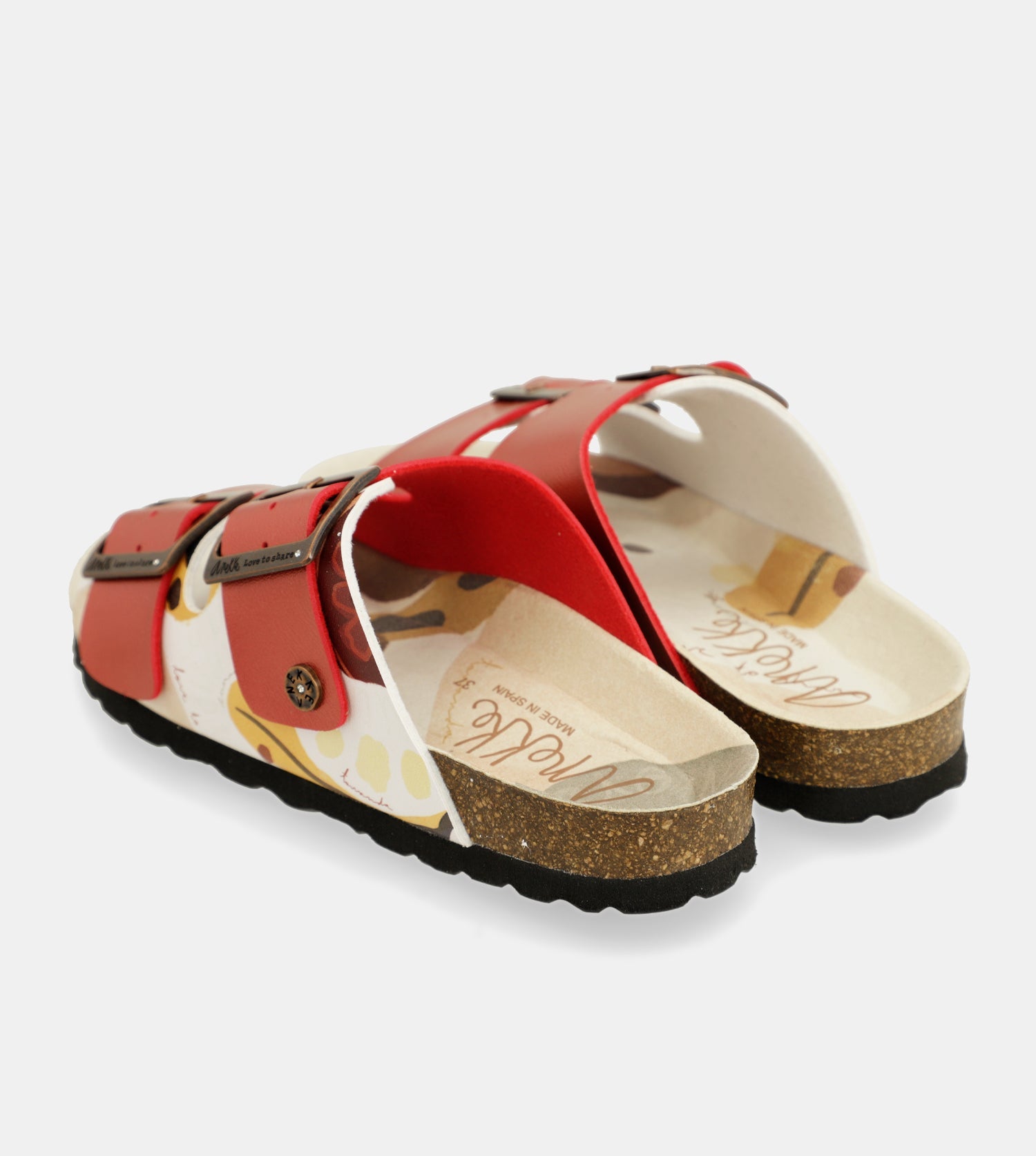 Rote mehrfarbige Bio-Sandalen