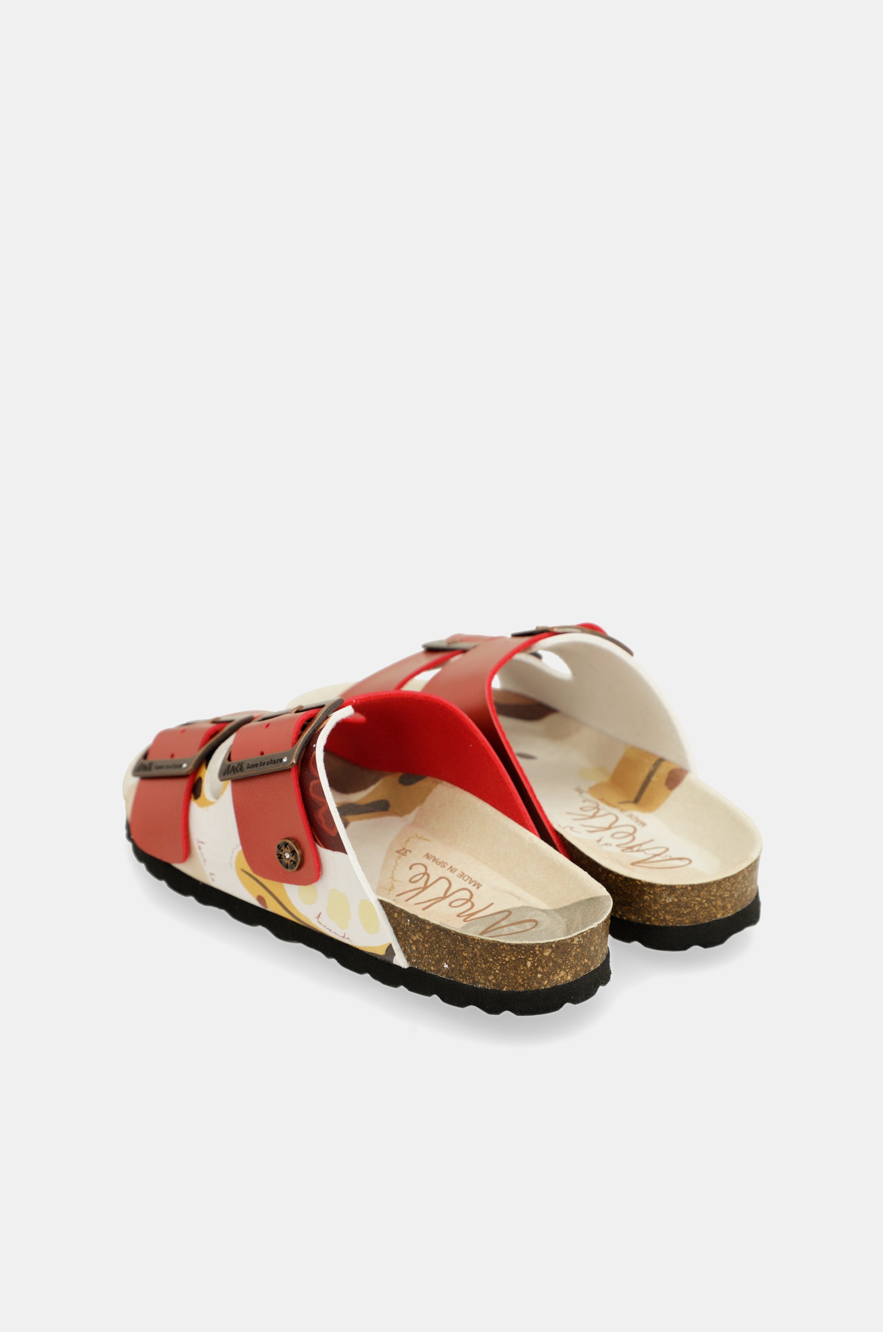 Rote mehrfarbige Bio-Sandalen