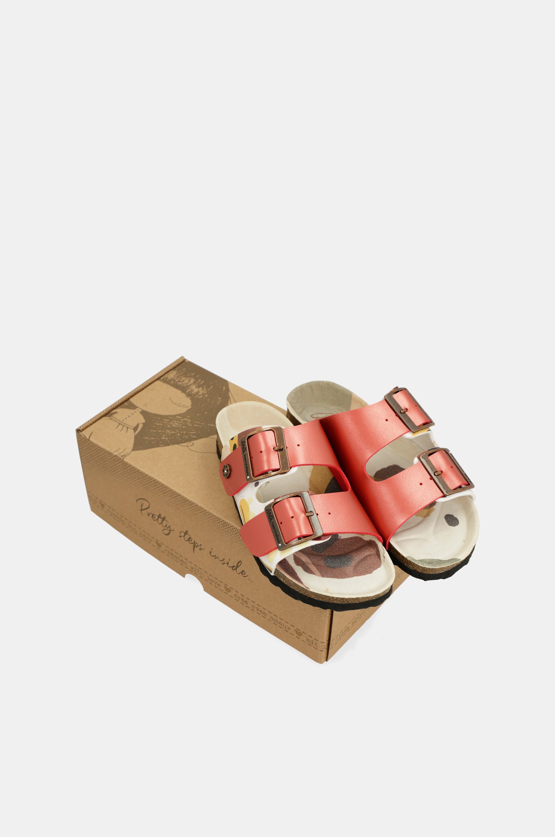 Rote mehrfarbige Bio-Sandalen