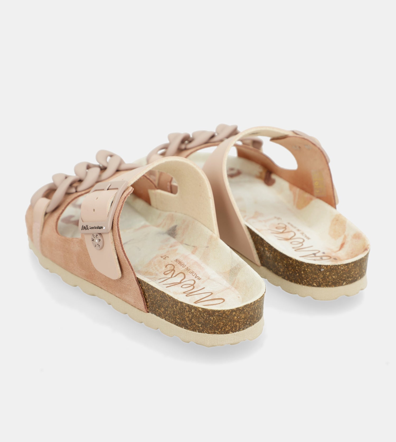 Rosa Bio-Sandalen mit Kettendetail
