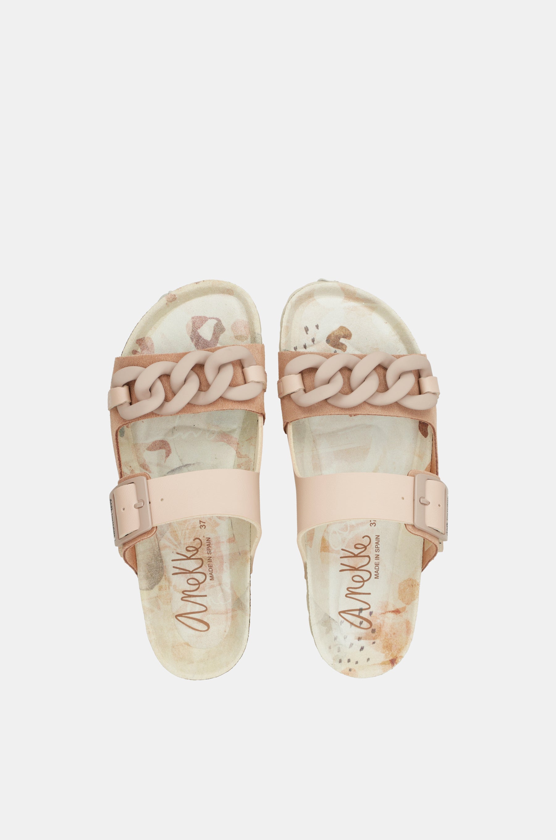 Rosa Bio-Sandalen mit Kettendetail