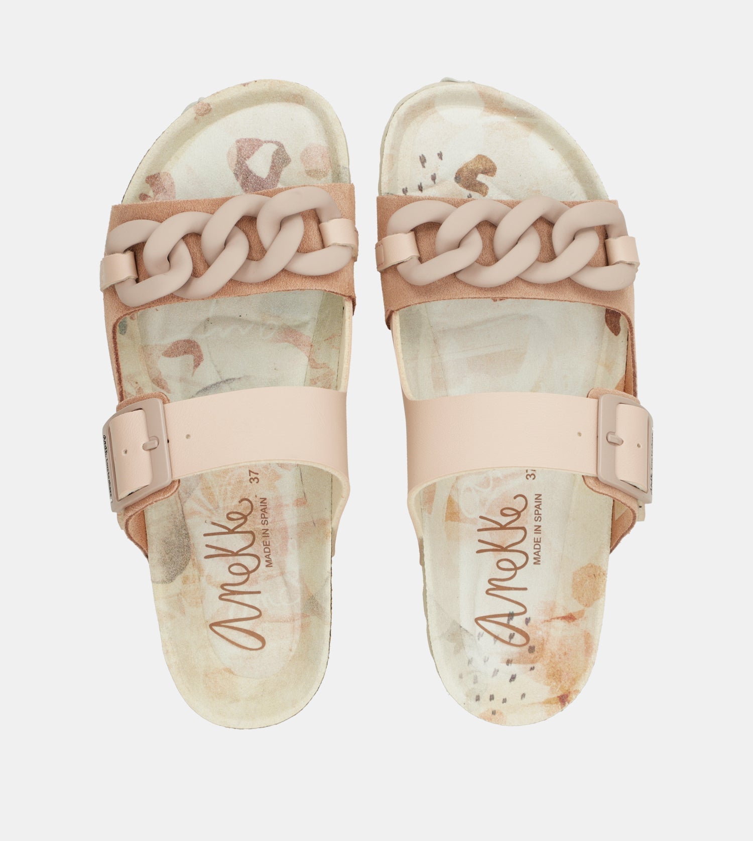 Rosa Bio-Sandalen mit Kettendetail