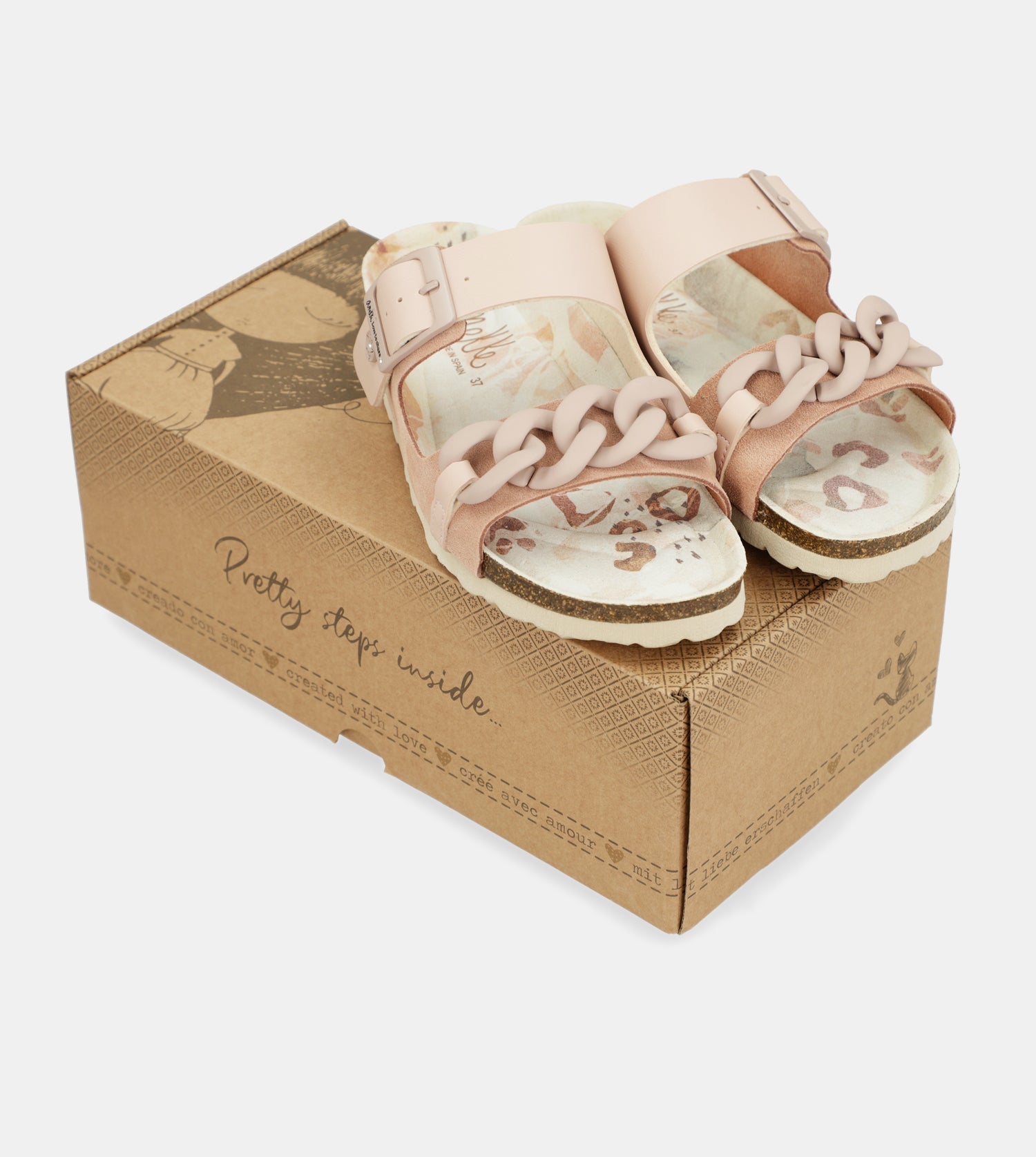 Rosa Bio-Sandalen mit Kettendetail