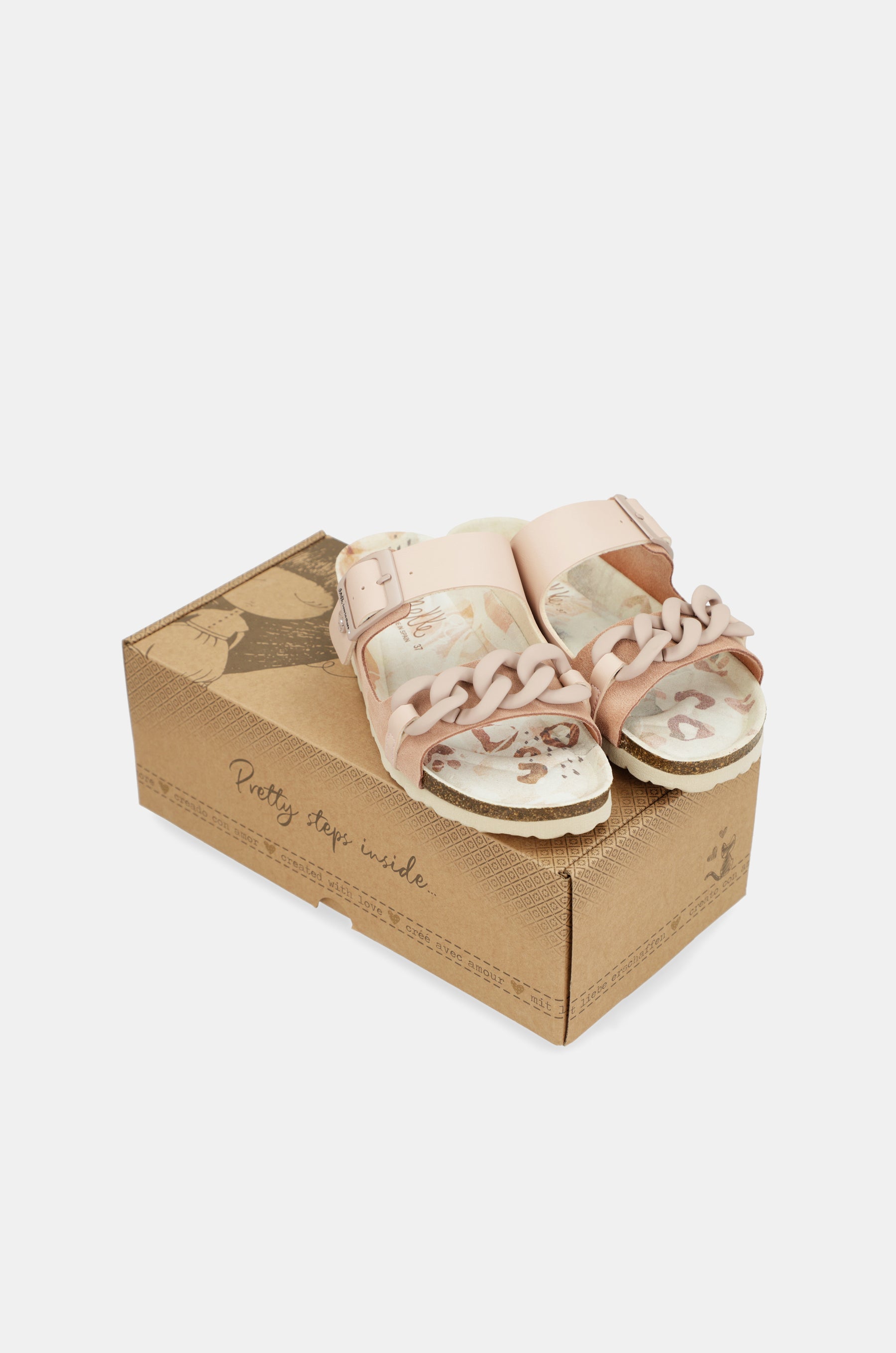 Rosa Bio-Sandalen mit Kettendetail