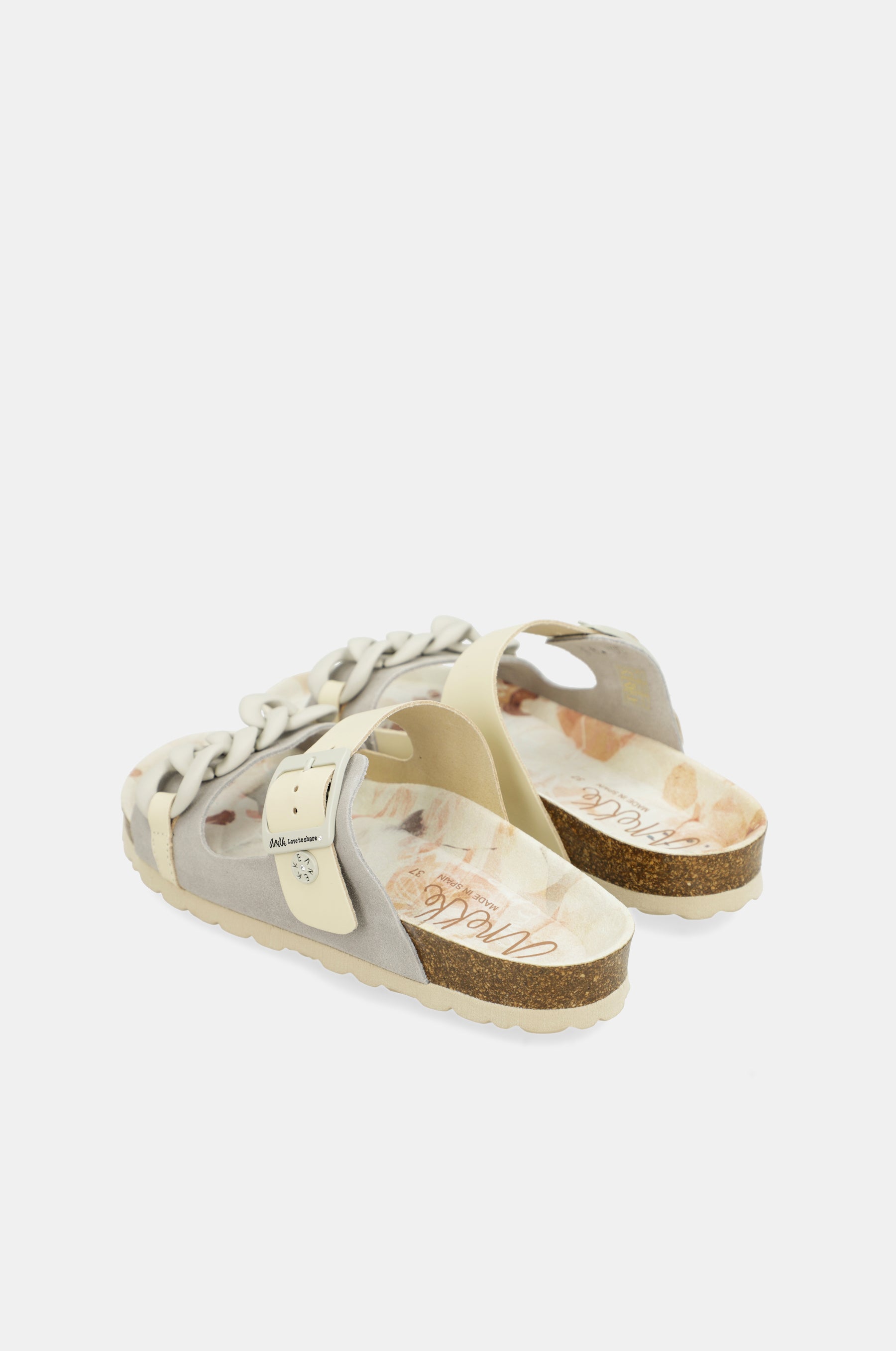 Graue Bio-Sandalen mit Kettendetail