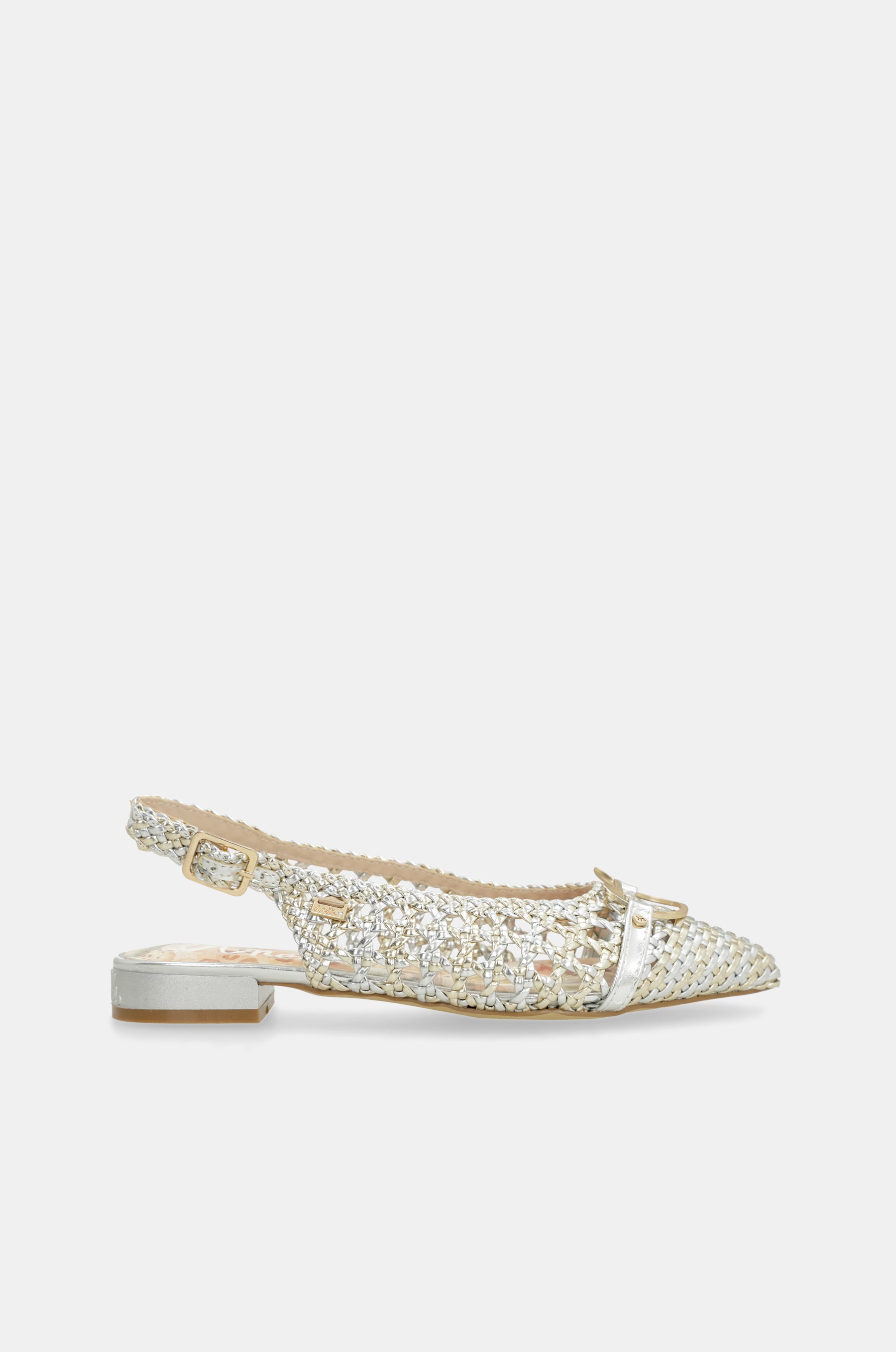 Goldene und silberne Slingback-Ballerinas