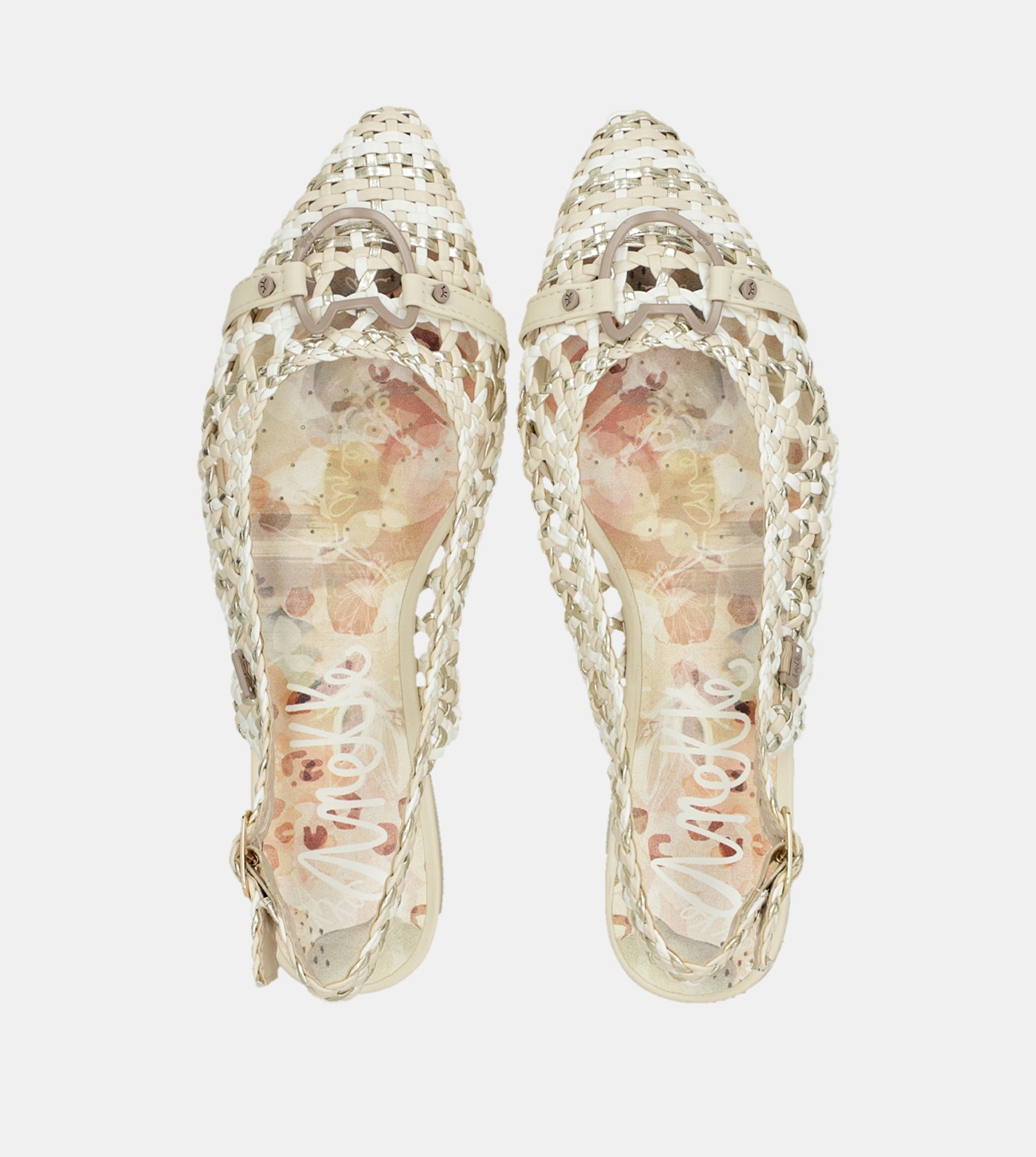 Weiße und rosa Slingback-Ballerinas