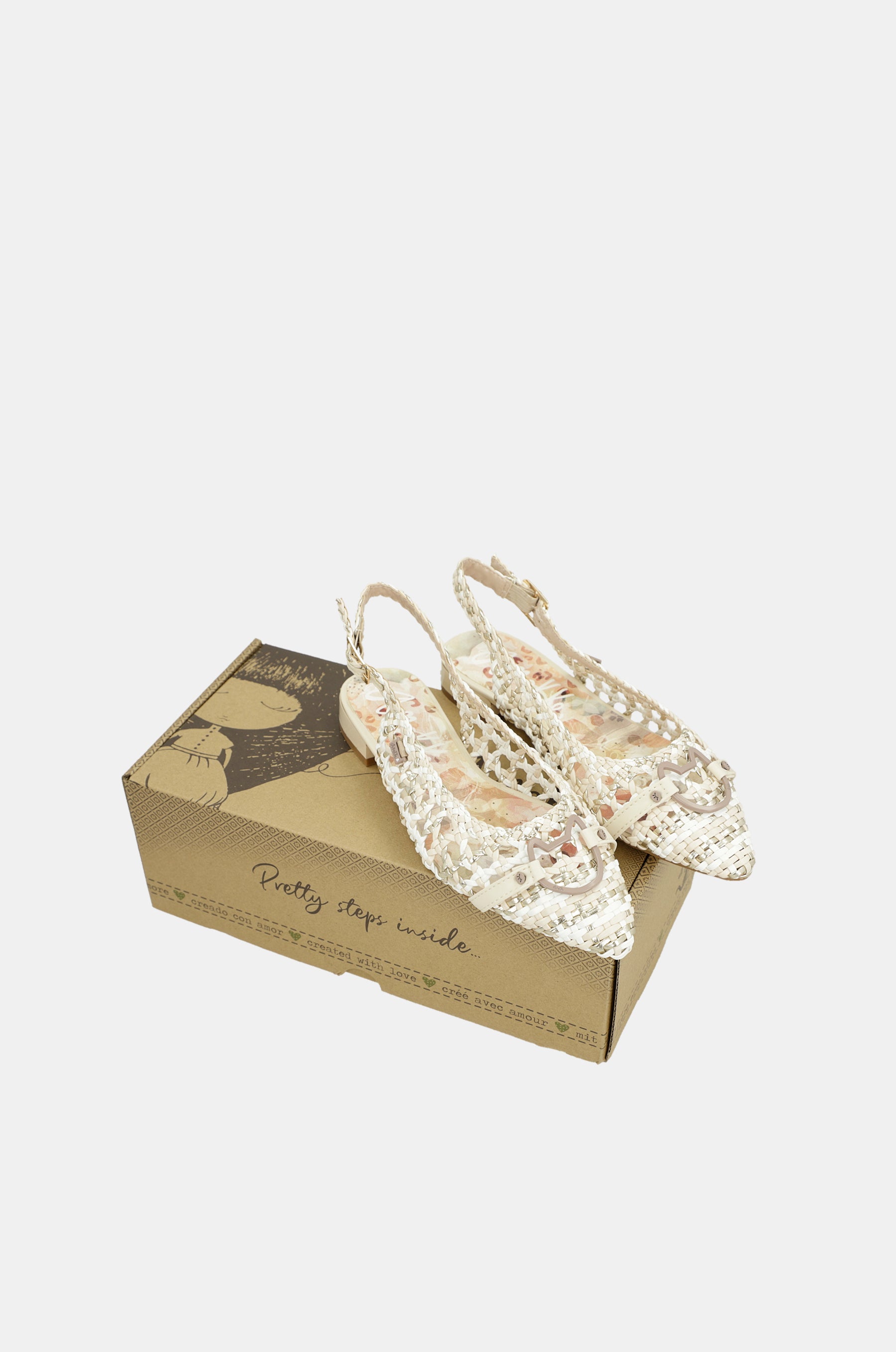 Weiße und rosa Slingback-Ballerinas