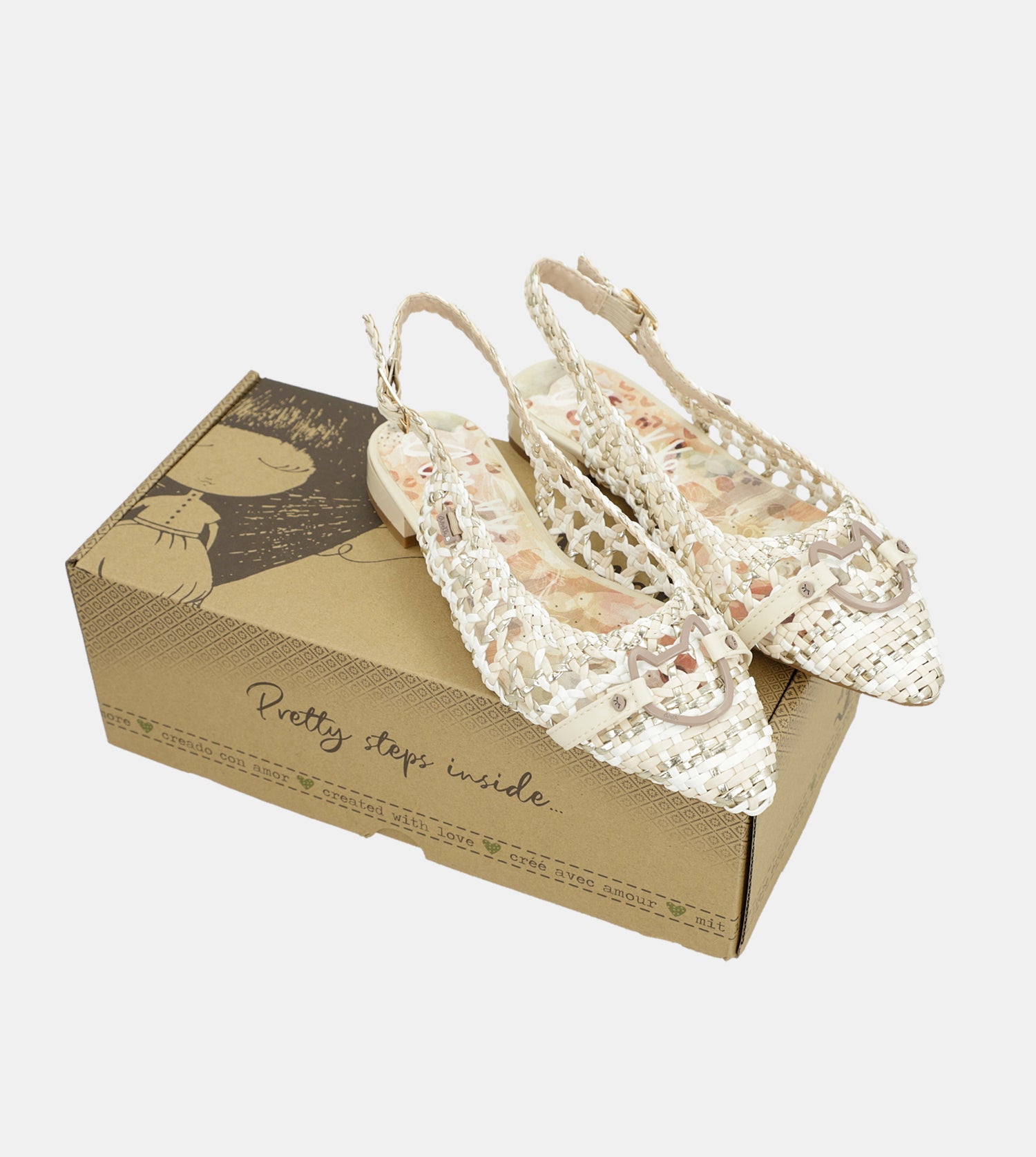 Weiße und rosa Slingback-Ballerinas