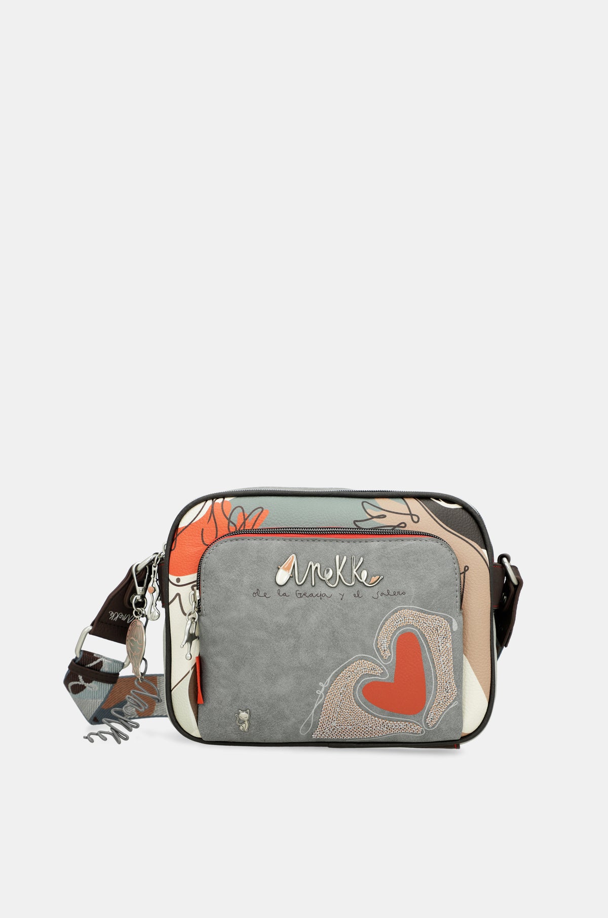 Adel Bags Umhängetasche Damen Echtes Leder Becky Handgemachte Crossbody Bag 5 Fächer Schultertasche Mit Ledergurt + Breitem Gemustertem Riemen Verstellbarer Gurt Made In Italy (Beige