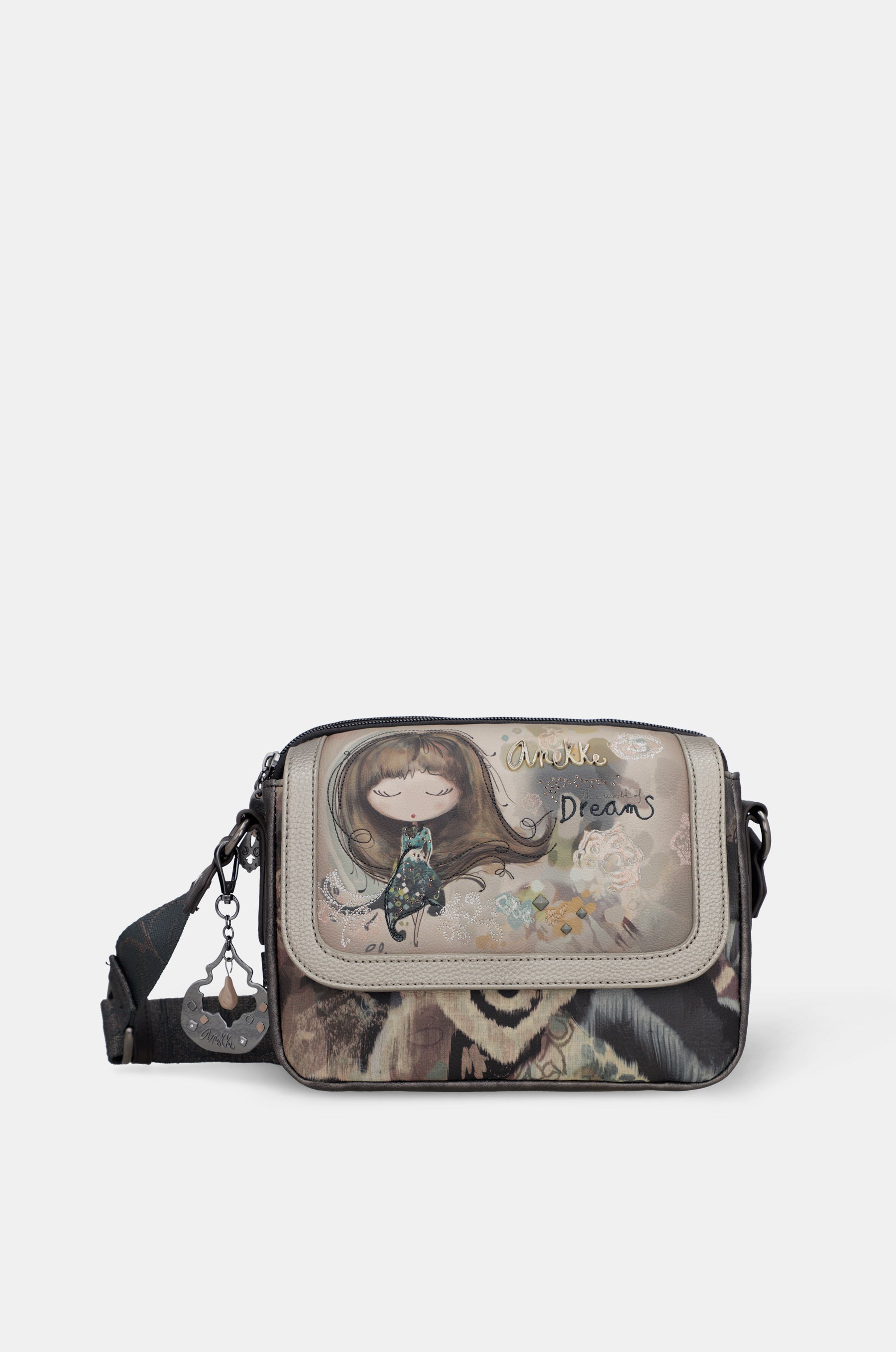 Umhängetasche oval mit Klappe Real