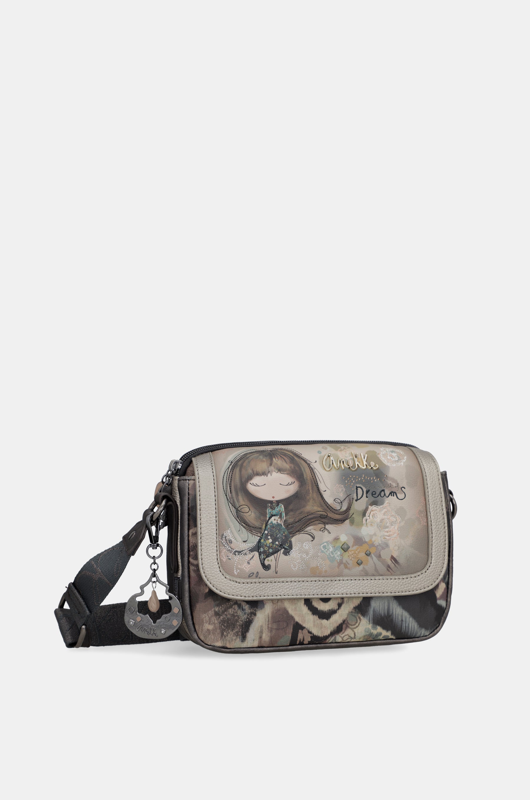 Umhängetasche oval mit Klappe Real