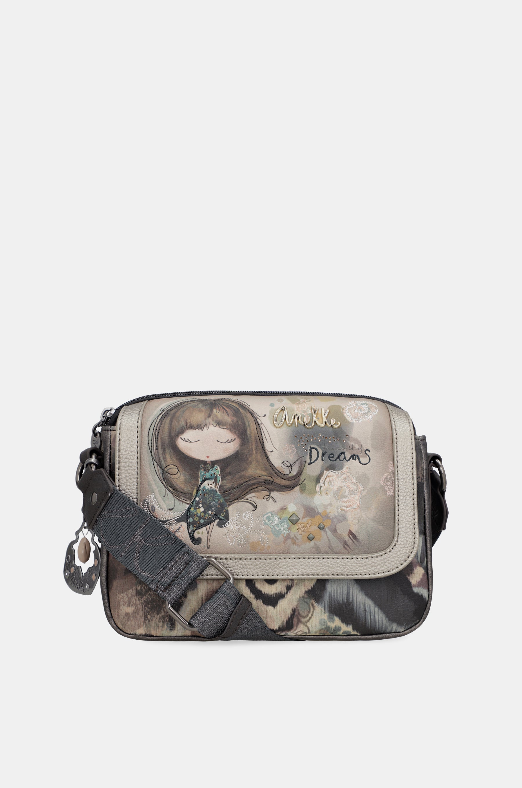 Umhängetasche oval mit Klappe Real