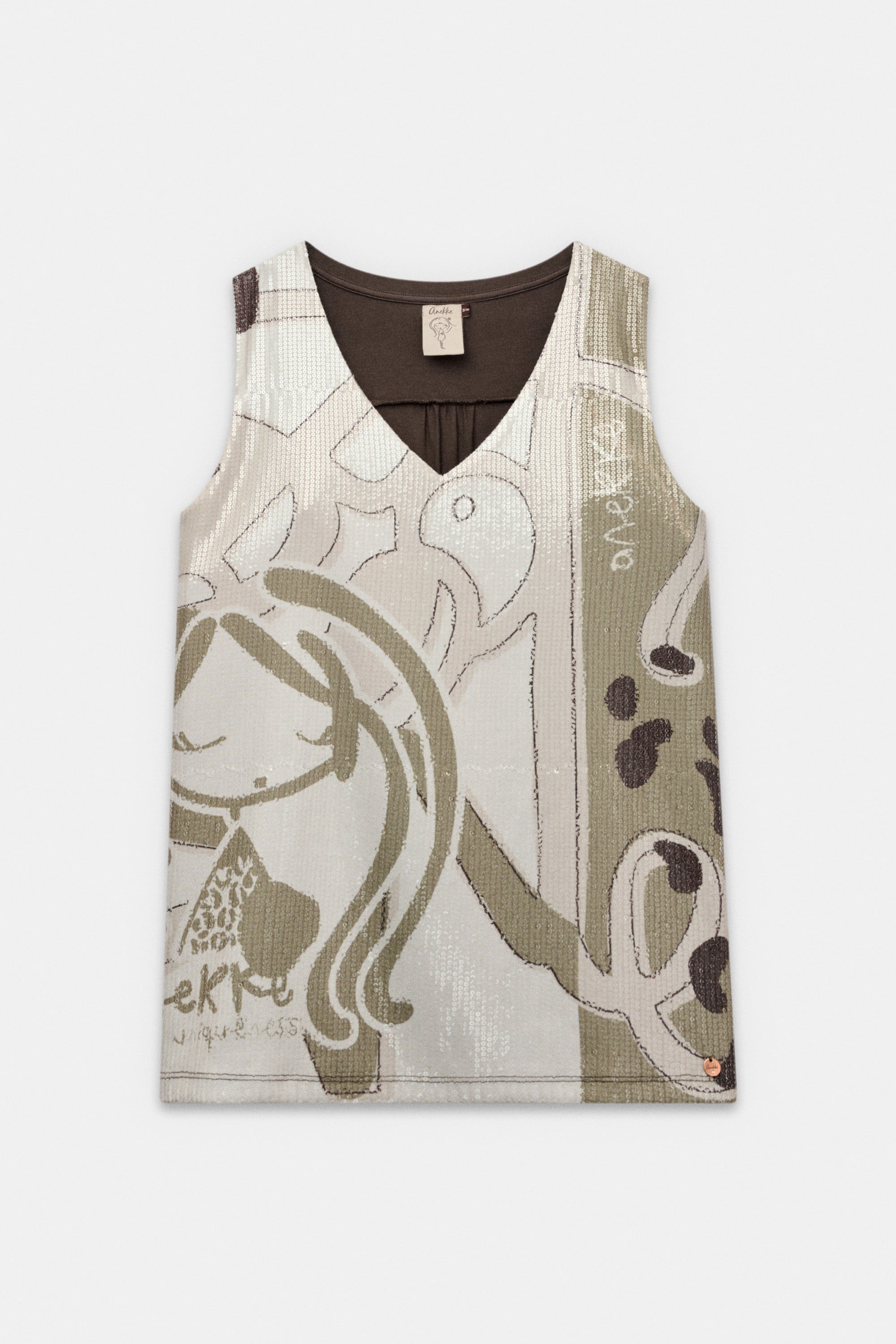 Beiges T-Shirt mit Pailletten