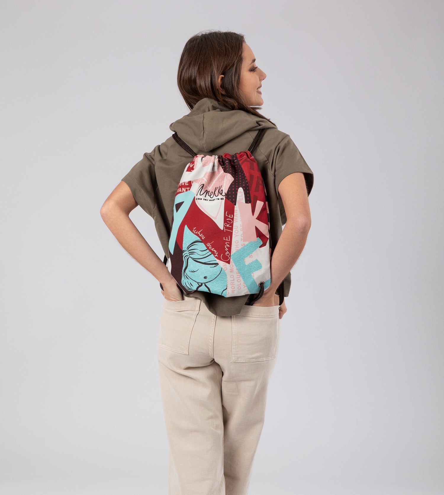 Fashion Rucksack aus Stoff mit Kordelzug