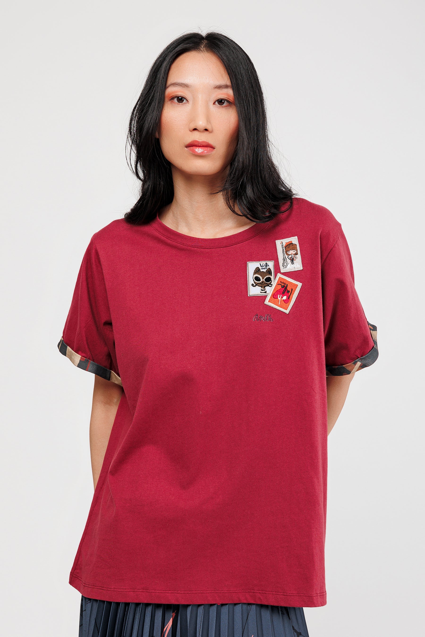 Kurzarm-T-Shirt granatrot