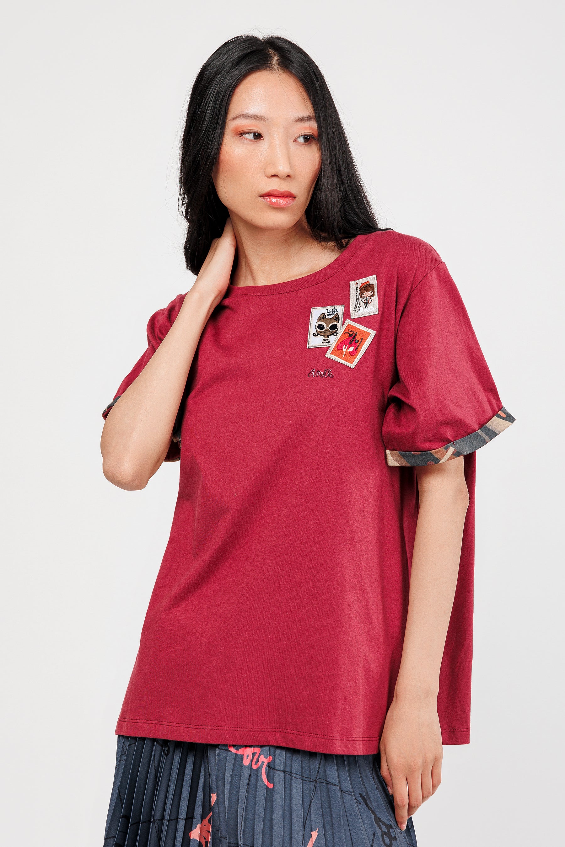 Kurzarm-T-Shirt granatrot