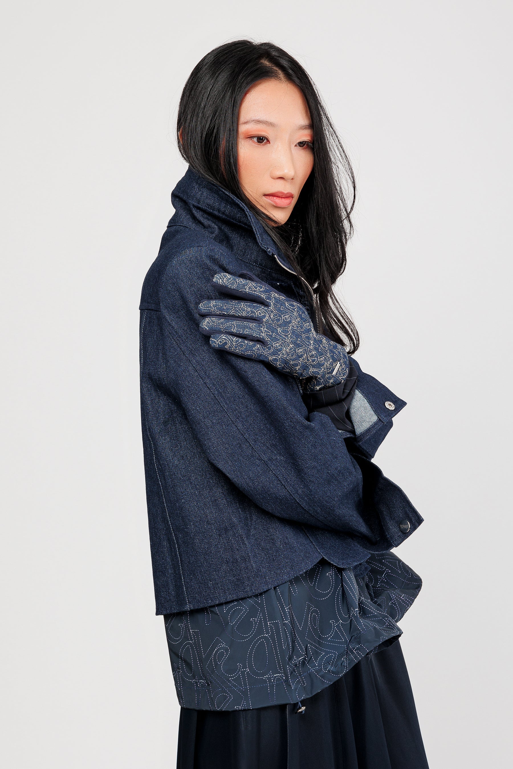 Handschuhe Denim gemustert