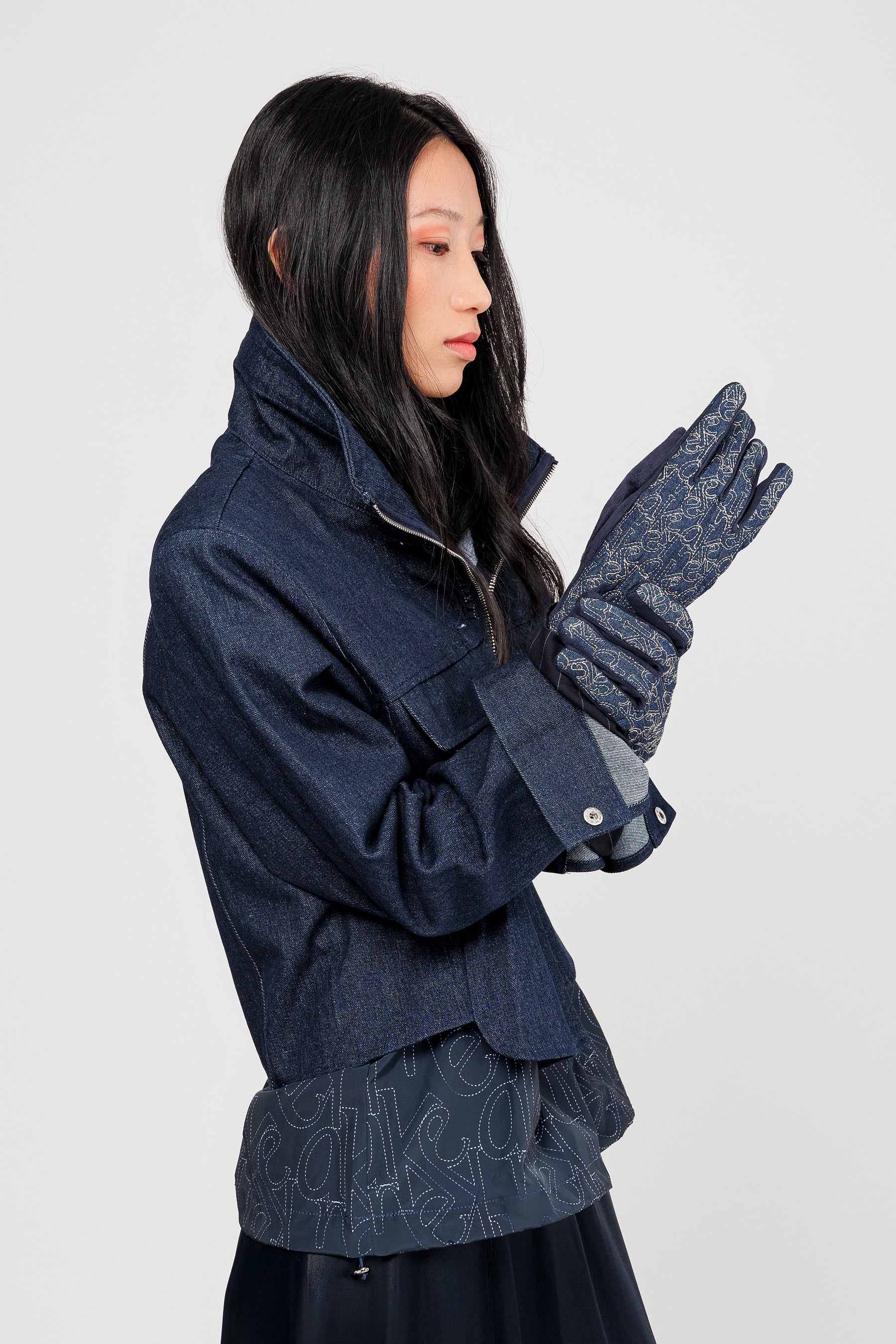 Handschuhe Denim gemustert
