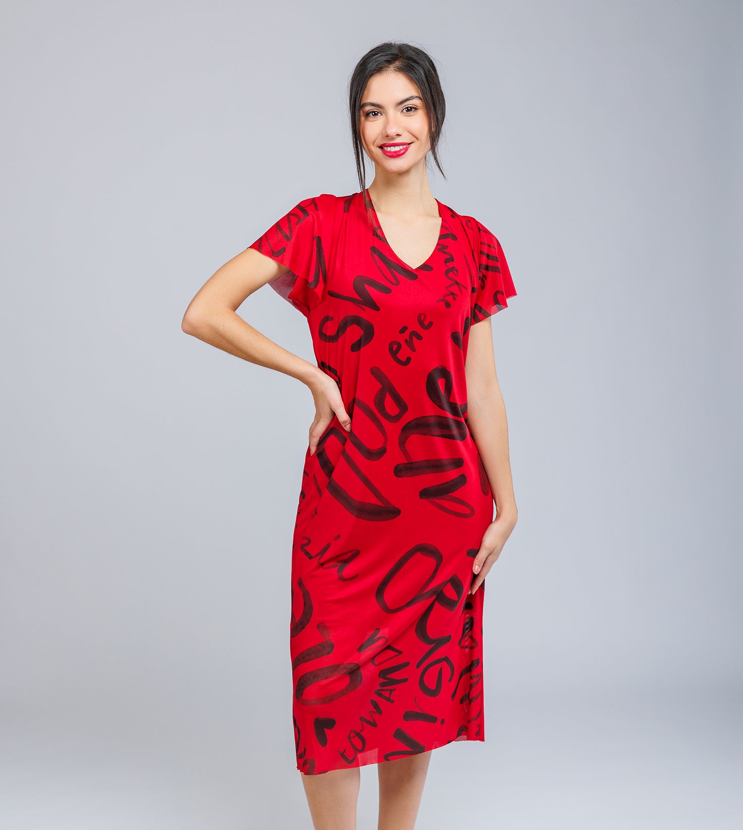 Rotes Kurzarmkleid